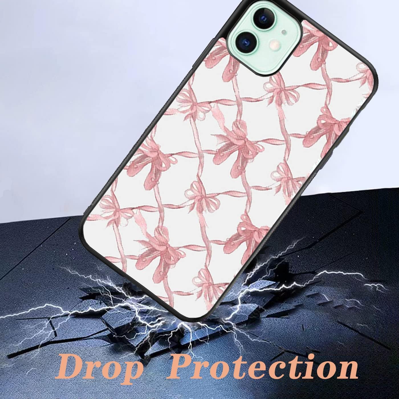 Funda rosa con estampado de pajarita compatible con el iPhone 11, fundas protectoras personalizadas con suave material de TPU para mujeres y niñas (encaje)
