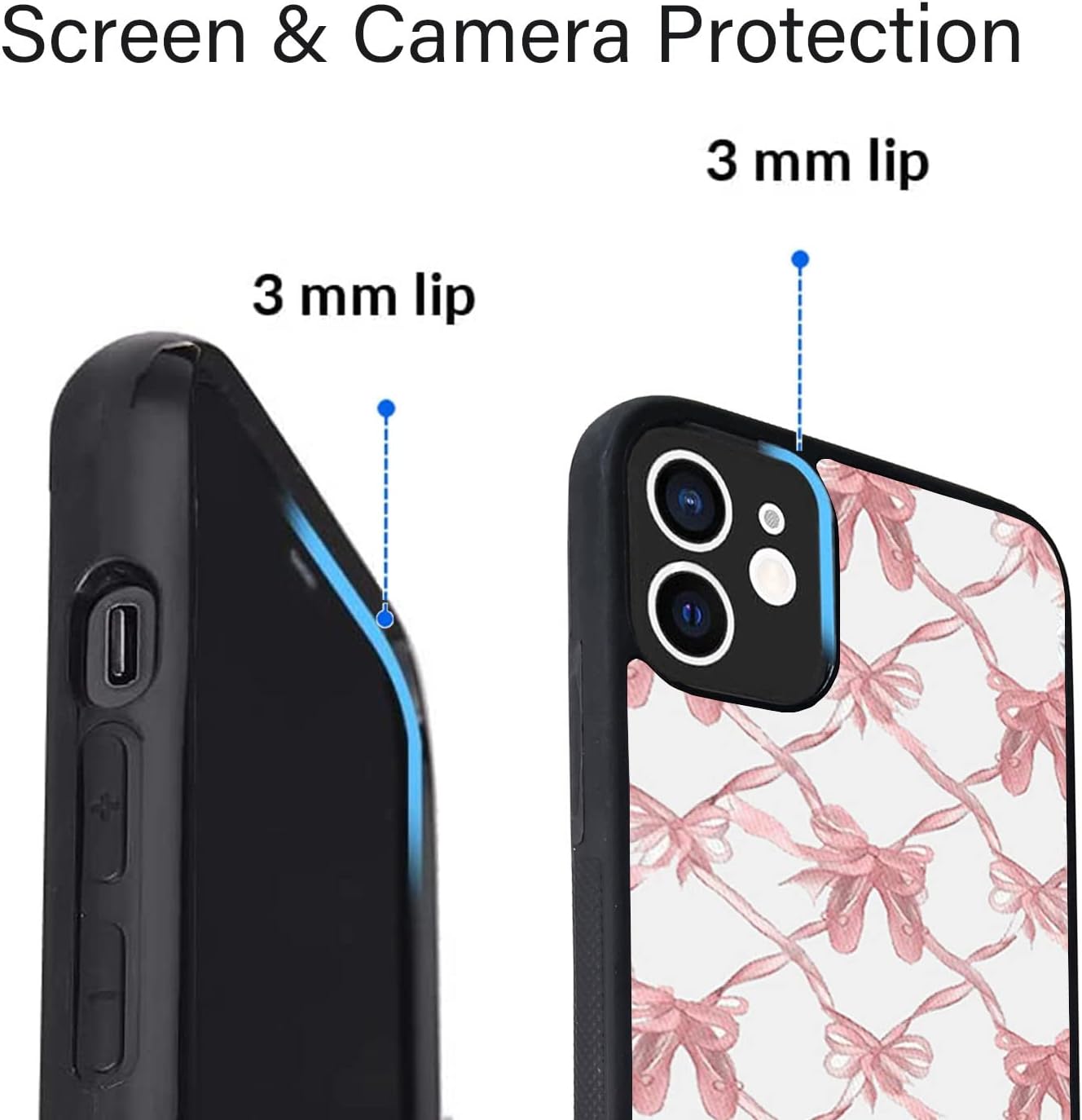 Funda rosa con estampado de pajarita compatible con el iPhone 11, fundas protectoras personalizadas con suave material de TPU para mujeres y niñas (encaje)