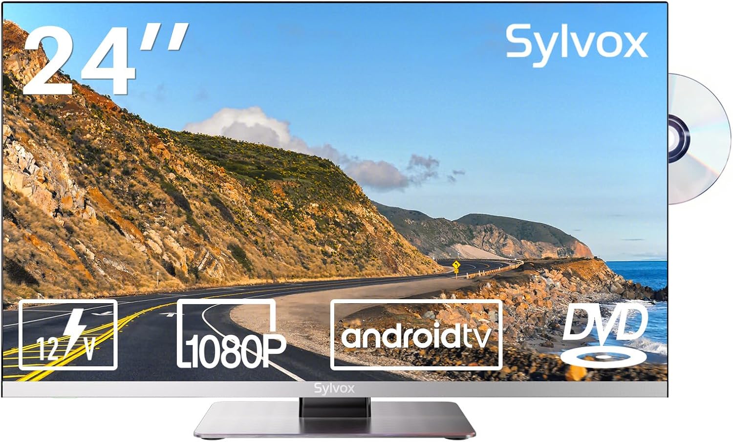 SYLVOX RV TV、RV用24インチ12/24V TV 1080PフルHDスマートTV、内蔵APPストア、WiFi Bluetooth対応、車、自宅、キャンピングカー、トラック、ボート用小型Android TV(リムジンシリーズ、2023)