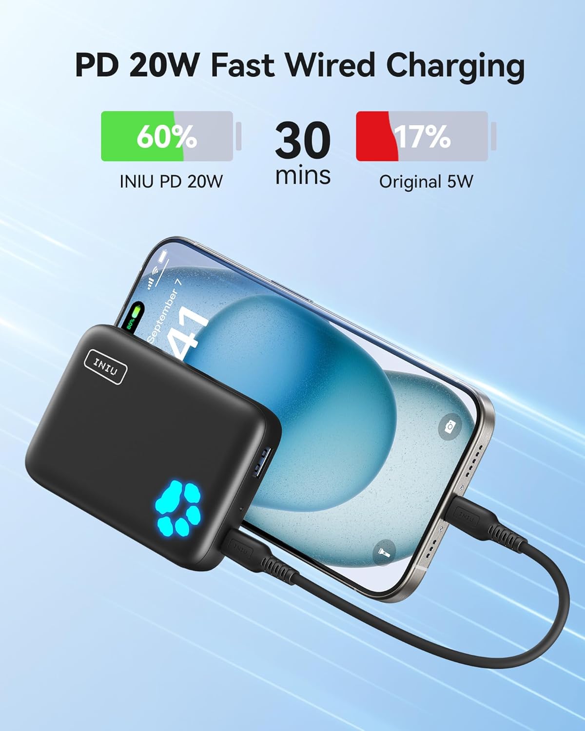 INIU per caricabatterie portatile Magsafe, piccolo power bank magnetico PD da 10000 mAh 20 W, caricabatterie wireless USB C InOut, solo per iPhone 16/16 Plus/16 Pro/16 Pro Max, iPhone serie 15/14/13/12