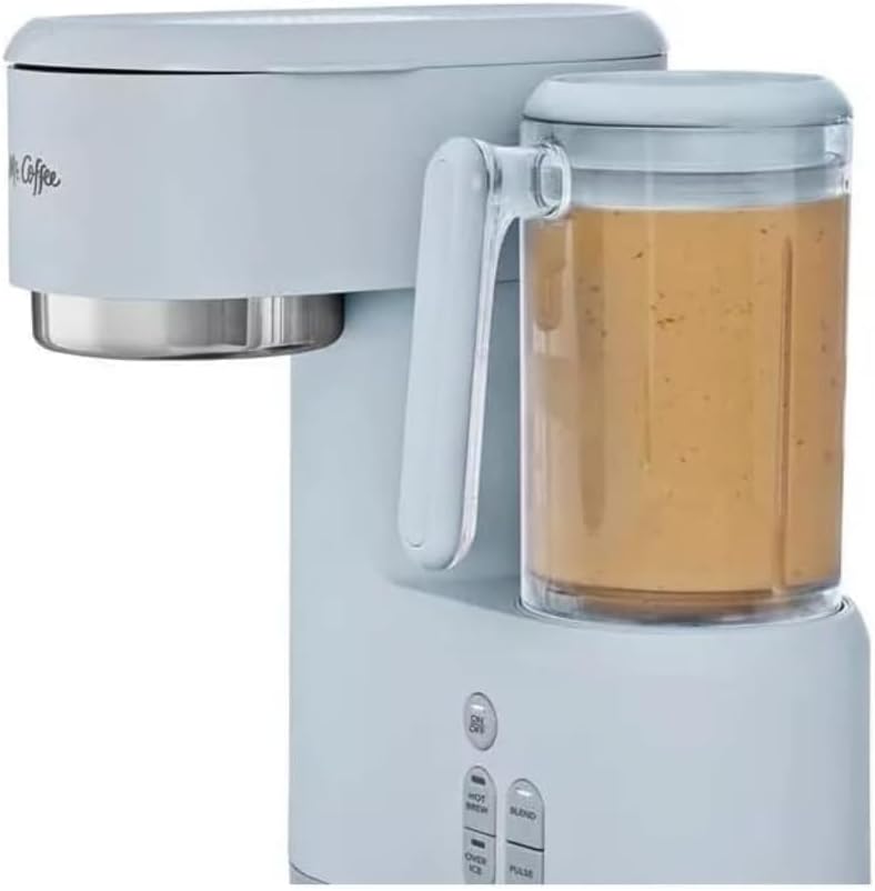 Mr. Coffee Frappe z pojedynczą porcją 3 w 1, wzmacniacz do mrożonej gorącej kawy; Blender z filtrem wielokrotnego użytku, miarką, książką z przepisami, 2 kubkami, pokrywkami i słomkami (szary)