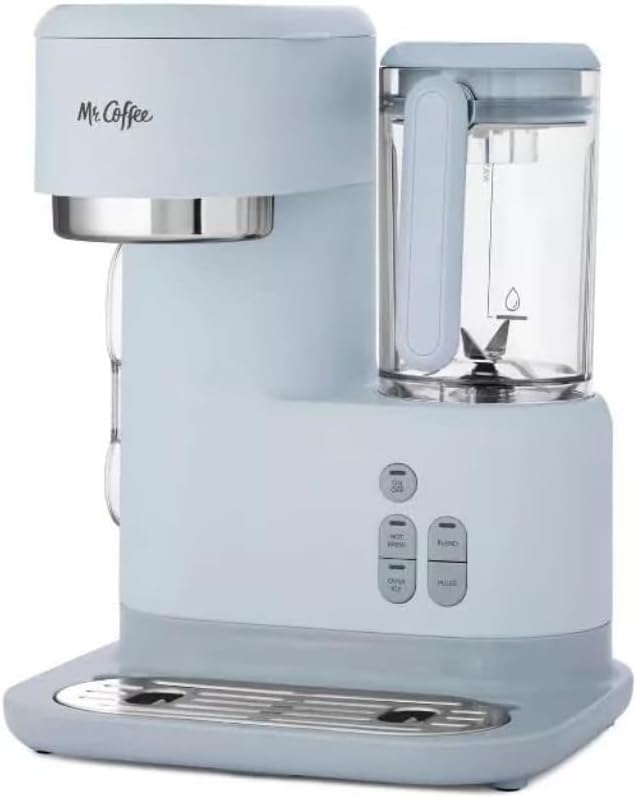 Mr. Coffee Frappe z pojedynczą porcją 3 w 1, wzmacniacz do mrożonej gorącej kawy; Blender z filtrem wielokrotnego użytku, miarką, książką z przepisami, 2 kubkami, pokrywkami i słomkami (szary)