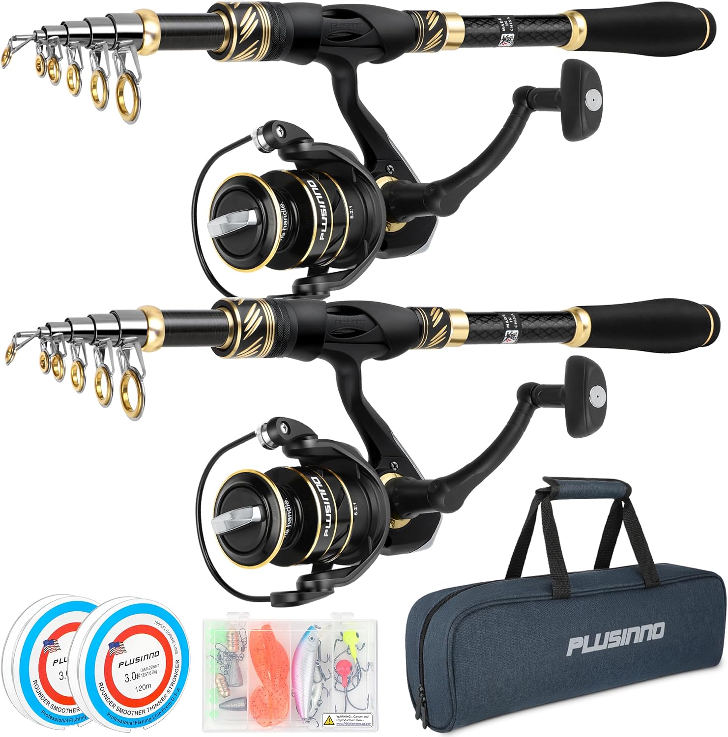 PLUSINNO Fishing Pole, Fishing Rod and Reel Combo,Telescopic Fishing Rod Kit with Spinning Reel, Collapsible Portable Fishing Pole with Carrier Bag for Freshwater Saltwater Fishing Gifts for Men Women · v2