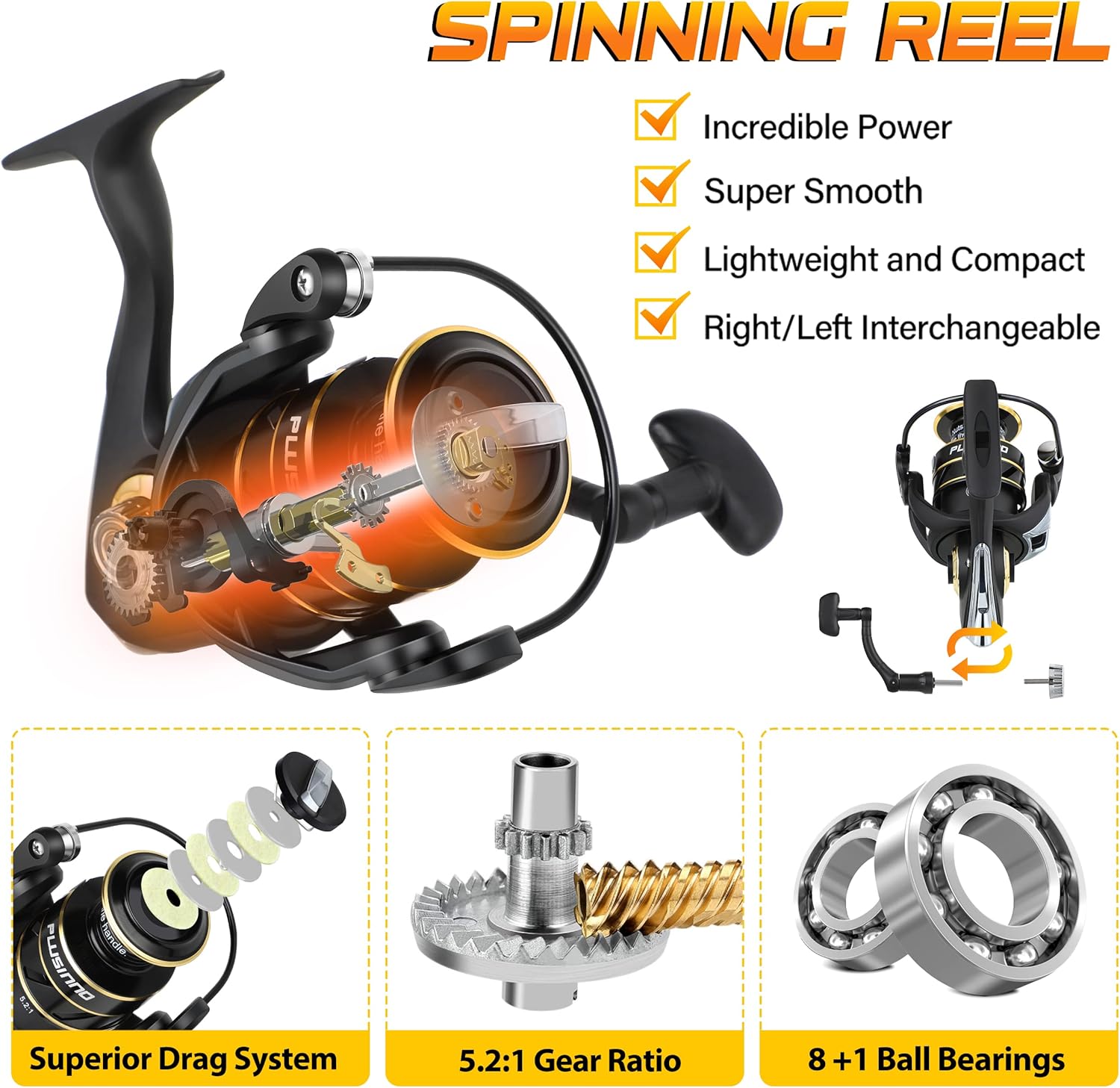 Canna da pesca PLUSINNO, combinazione canna da pesca e mulinello, kit canna da pesca telescopica con mulinello rotante, canna da pesca portatile pieghevole con borsa da trasporto per pesca in acqua dolce Regali per uomini e donne