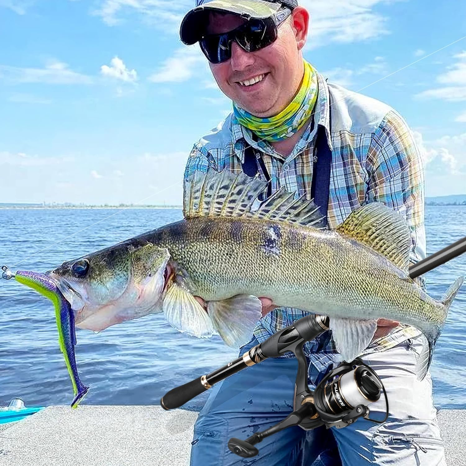 Canna da pesca PLUSINNO, combinazione canna da pesca e mulinello, kit canna da pesca telescopica con mulinello rotante, canna da pesca portatile pieghevole con borsa da trasporto per pesca in acqua dolce Regali per uomini e donne