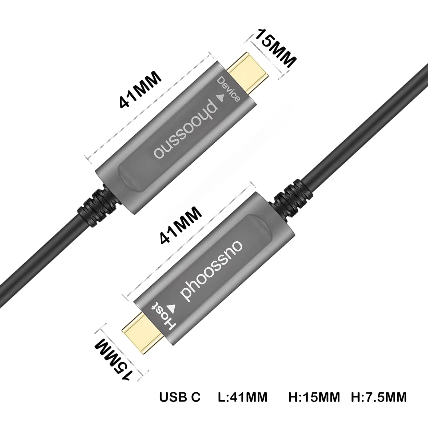 phoossno USB C - C Fiber Optik Kablo USB 3.1 Tip C Kablo 10Gbps 65FT Microsoft Azure ile uyumlu Logitech Kamera Aver Vaddio amp; Barco ClickShare Dokunmatik Ekran Kinect Intel RealSense