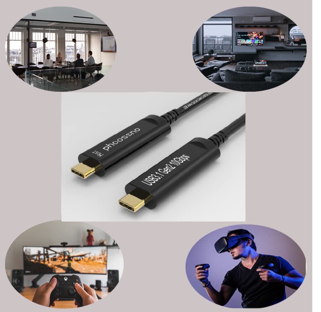 phoossno USB C - C Fiber Optik Kablo USB 3.1 Tip C Kablo 10Gbps 65FT Microsoft Azure ile uyumlu Logitech Kamera Aver Vaddio amp; Barco ClickShare Dokunmatik Ekran Kinect Intel RealSense