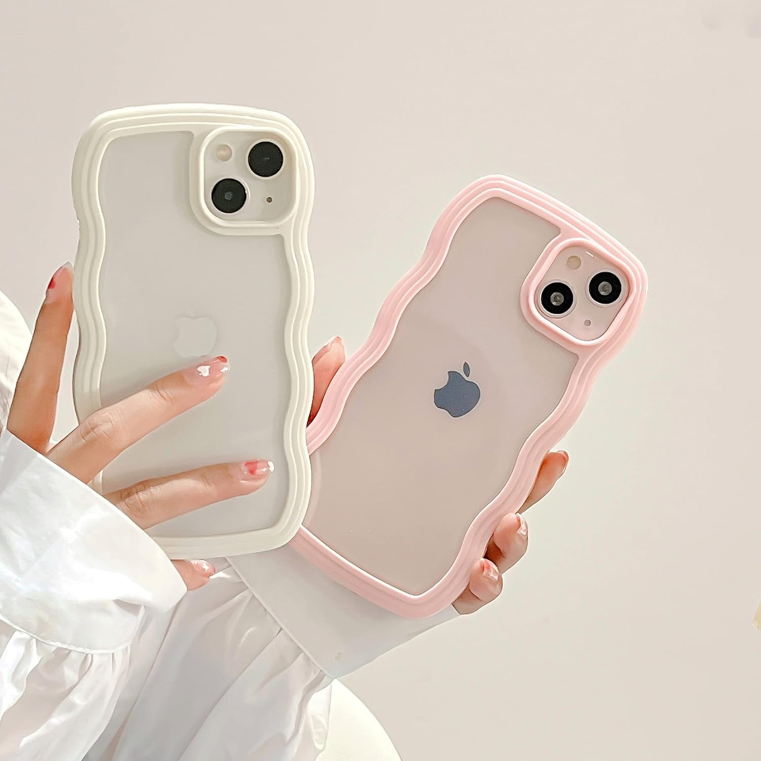 QLTYPRI Compatible with iPhone 13/iPhone 14(6.1 inch) Case, Cute Curly Wave Frame Clear Case for Girls Women, Transparent Soft Silicone TPU Bumper Shockproof Protective Phone Cover Case - White