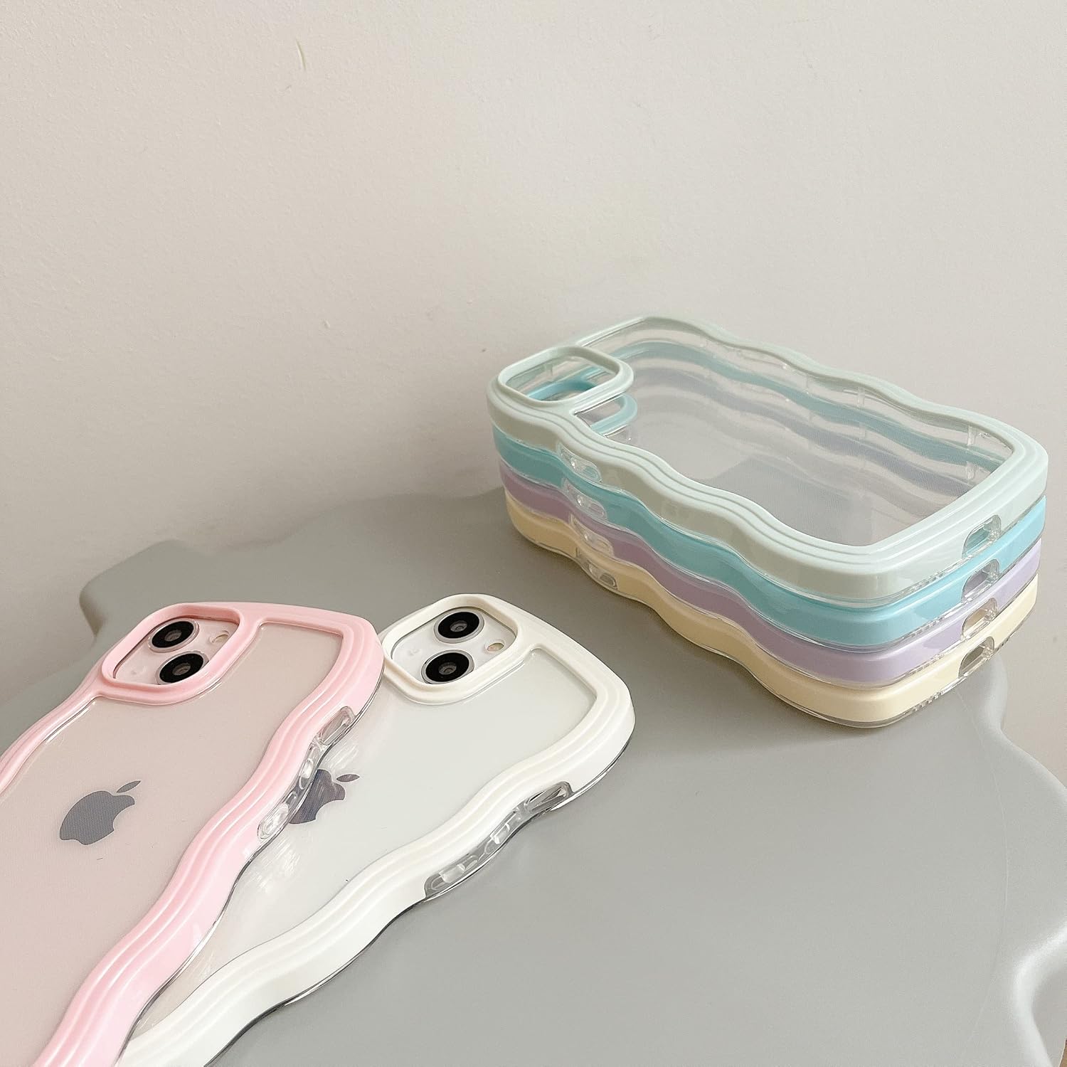 QLTYPRI Compatible with iPhone 13/iPhone 14(6.1 inch) Case, Cute Curly Wave Frame Clear Case for Girls Women, Transparent Soft Silicone TPU Bumper Shockproof Protective Phone Cover Case - White