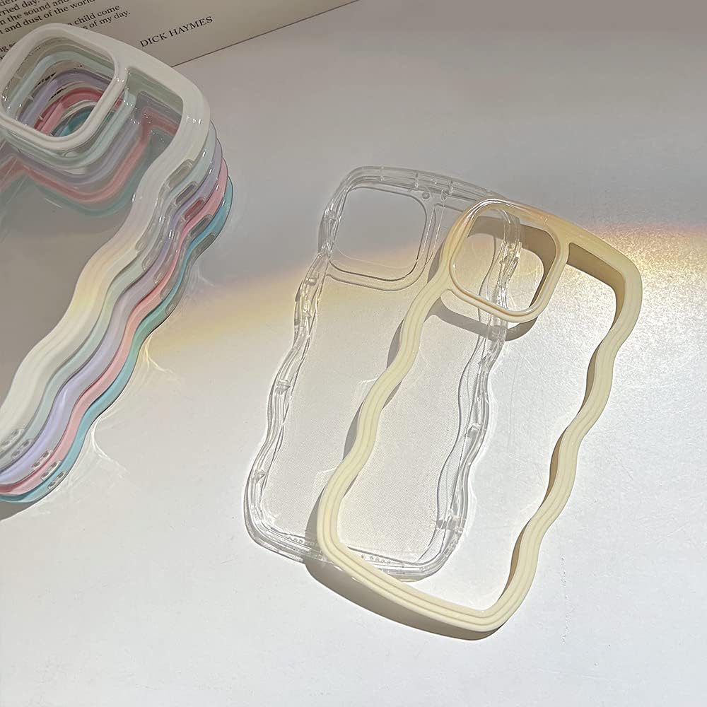QLTYPRI Compatible with iPhone 13/iPhone 14(6.1 inch) Case, Cute Curly Wave Frame Clear Case for Girls Women, Transparent Soft Silicone TPU Bumper Shockproof Protective Phone Cover Case - White