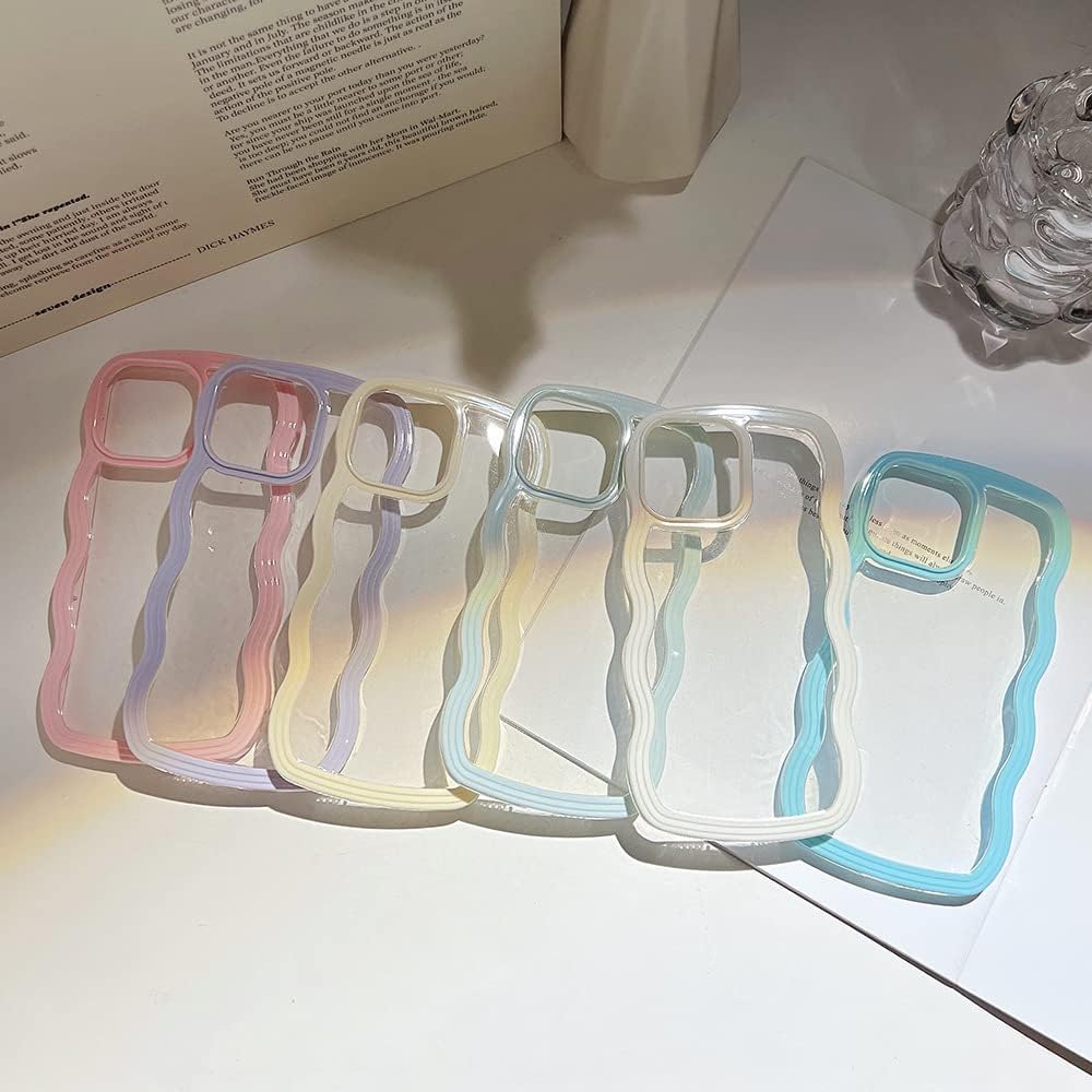 QLTYPRI Compatible with iPhone 13/iPhone 14(6.1 inch) Case, Cute Curly Wave Frame Clear Case for Girls Women, Transparent Soft Silicone TPU Bumper Shockproof Protective Phone Cover Case - White
