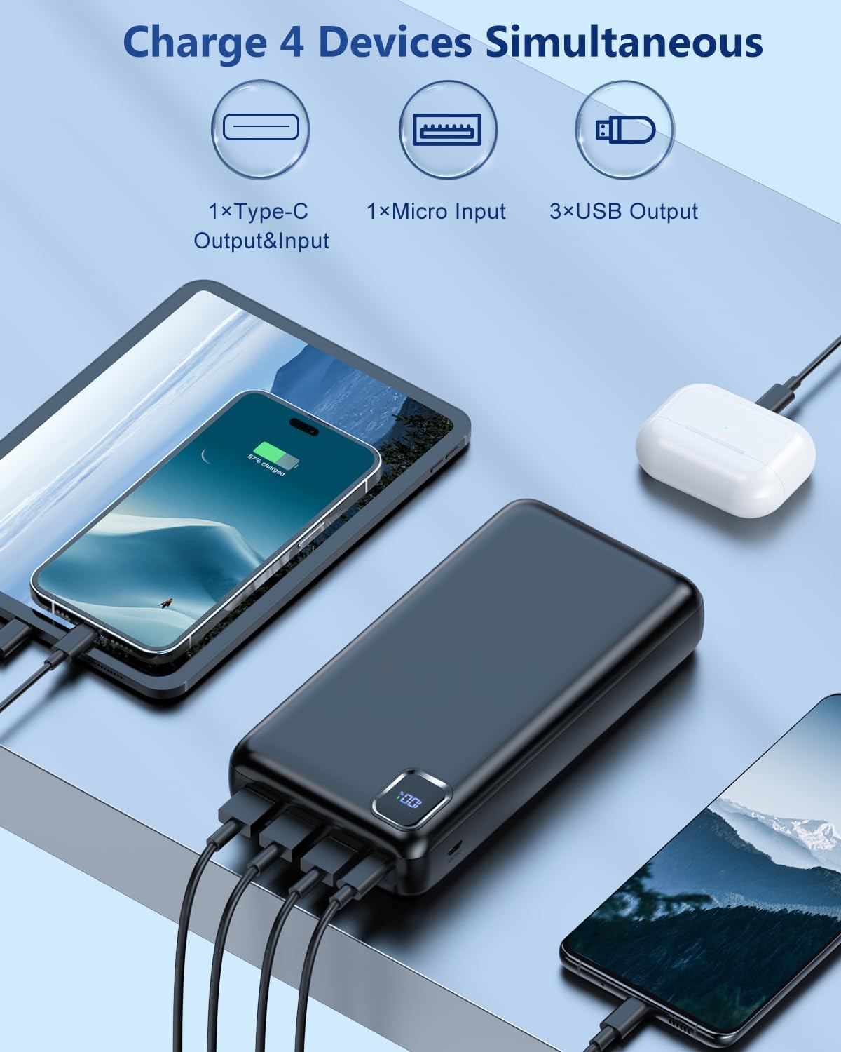 Portable-Charger-Power-Bank - 50000mAh Powerbank PD 30W and QC 4.0 Fast Charging External Battery Pack with USB-C LED 4 Outputs  2 Inputs Portable Charging for iPhone 15 14 13 pro, Samsung · v2