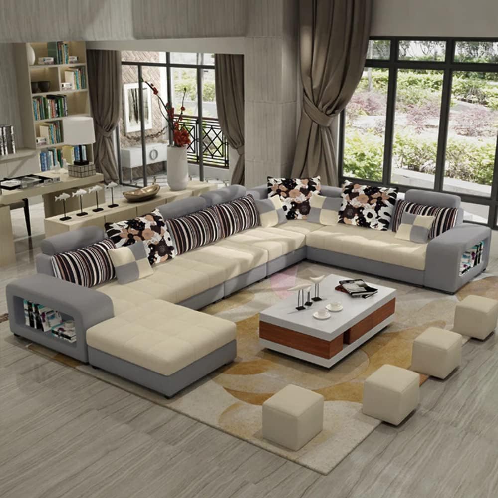 Luxury USB charging 7 Seater modern European fabric Dark grey 360 * 240 * 176 cm · v2