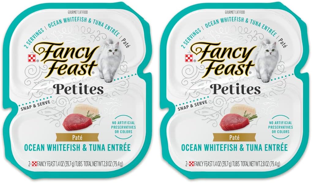 Fancy Feast Wet Cat Food Variety Pack | Fancy Feast Petites Pate and Cuts in Gravy Salmon, Chicken, Whitefish, Tuna, Salmon (24 Servings / 12 Packs) Bundled with Spring and Mice Toy · v6