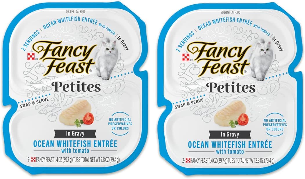 Fancy Feast Wet Cat Food Variety Pack | Fancy Feast Petites Pate and Cuts in Gravy Salmon, Chicken, Whitefish, Tuna, Salmon (24 Servings / 12 Packs) Bundled with Spring and Mice Toy · v6