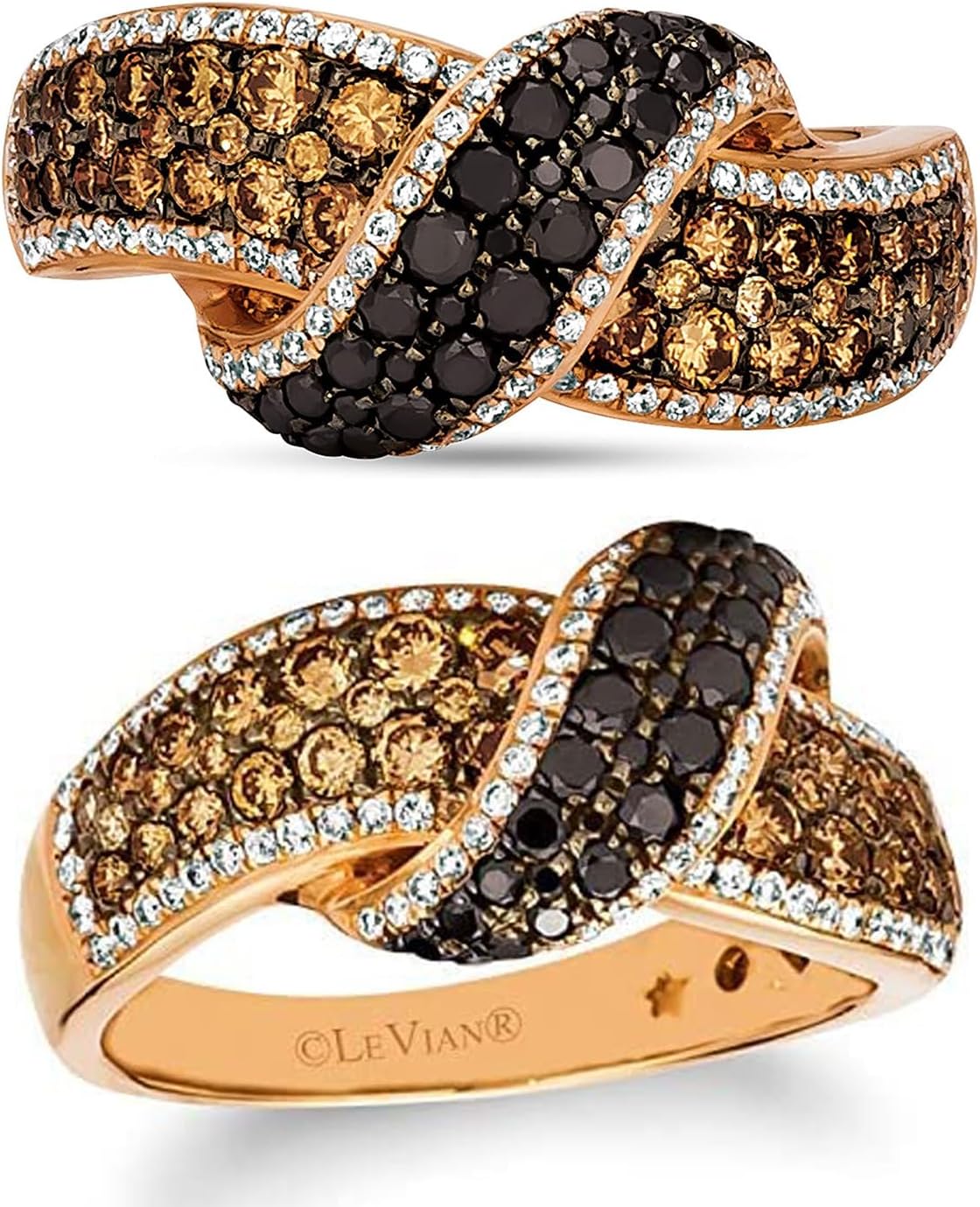 LE VIAN แหวนเพชรทรงกลมสีวานิลลาดำและช็อกโกแลต 1 1/3 กะรัตสำหรับผู้หญิง I แหวนทองคำ 14k ประดับกุหลาบสำหรับเธอ (G-H/น้ำตาล, VS2-SI1 / SI2-I1, 1.37 กะรัต) แหวนครบรอบแต่งงานทรง Promise ขนาด 5 ถึง 10.5