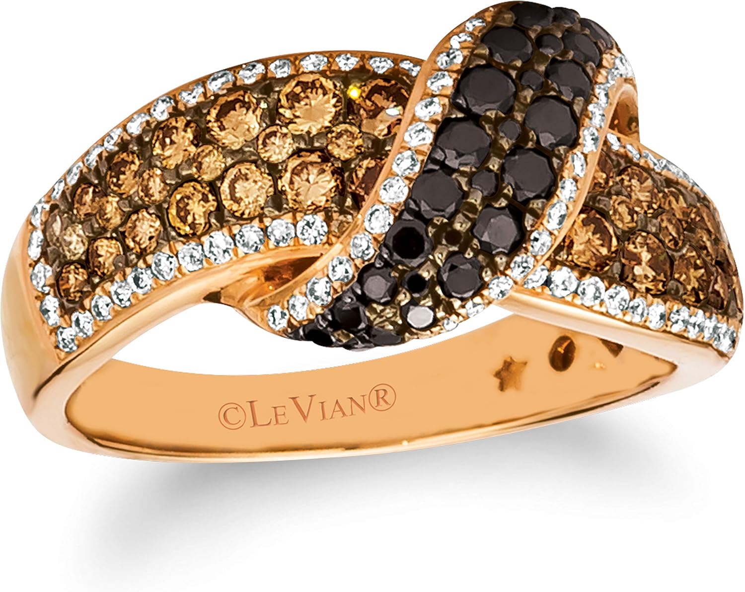 LE VIAN แหวนเพชรทรงกลมสีวานิลลาดำและช็อกโกแลต 1 1/3 กะรัตสำหรับผู้หญิง I แหวนทองคำ 14k ประดับกุหลาบสำหรับเธอ (G-H/น้ำตาล, VS2-SI1 / SI2-I1, 1.37 กะรัต) แหวนครบรอบแต่งงานทรง Promise ขนาด 5 ถึง 10.5