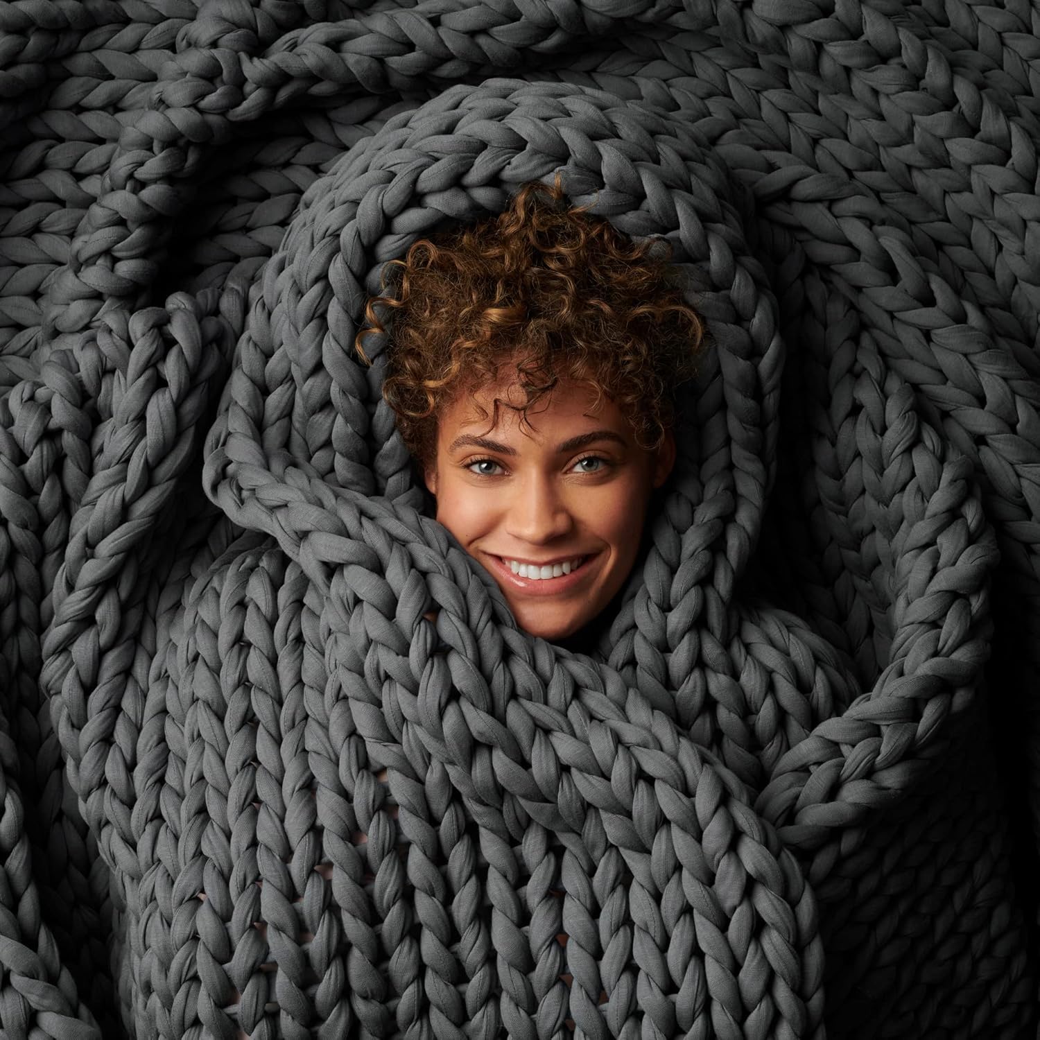 Bearaby Cotton Hand-Knit Weighted Blankets for Adults - Chunky Knit Blanket - Sustainable, Breathable, Organic, Cooling Weighted Blanket - Machine Washable (Asteroid Grey, 15 lbs, 40x72") · v2