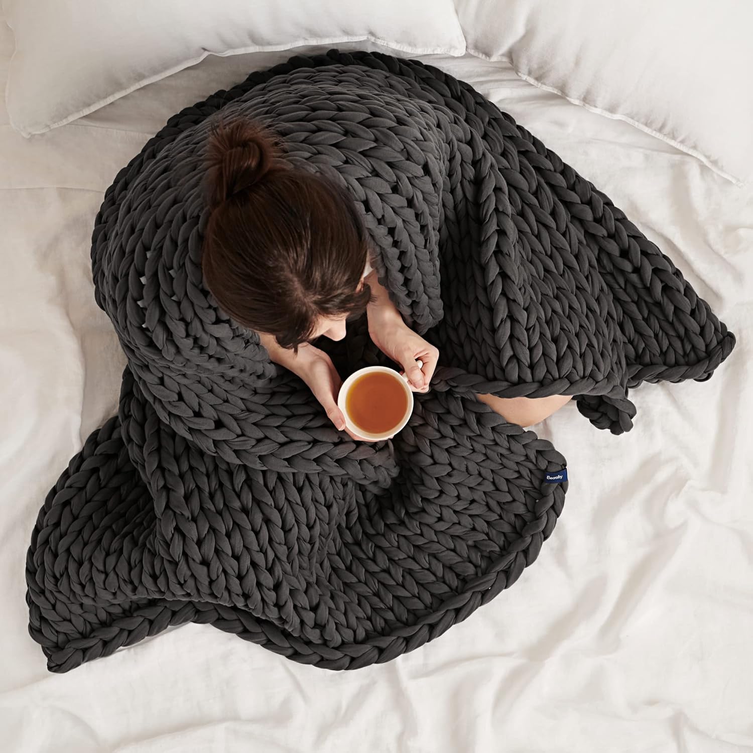 Bearaby Cotton Hand-Knit Weighted Blankets for Adults - Chunky Knit Blanket - Sustainable, Breathable, Organic, Cooling Weighted Blanket - Machine Washable (Asteroid Grey, 15 lbs, 40x72") · v2