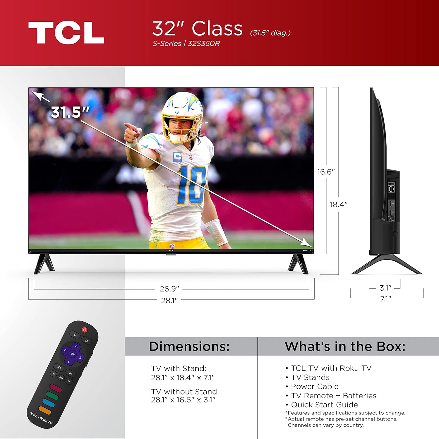 TCL 32-Inch Class S3 1080p LED Smart TV with Roku TV (32S350R, 2023 Model), Compatible with Alexa, Google Assistant, and Apple HomeKit Compatibility, Streaming FHD Television,Black · v3