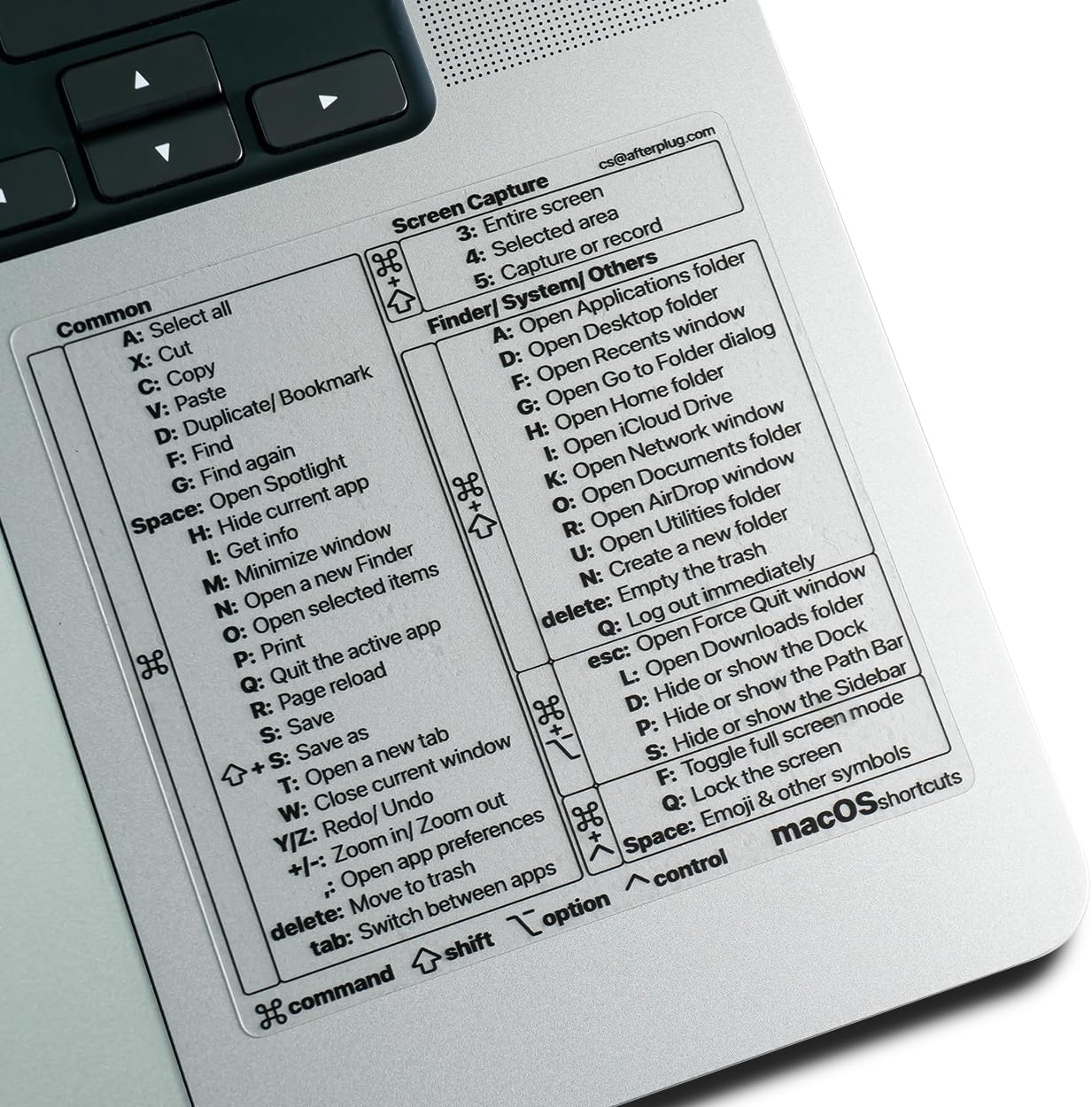Mac OS Shortcuts Sticker 2024, Afterplug Mac Keyboard Shortcuts Sticker, for Space Gray, Silver  Starlight MacBook Pro Air 13-16, No Residue (Clear with Black Letters, 1-Pack) · v2