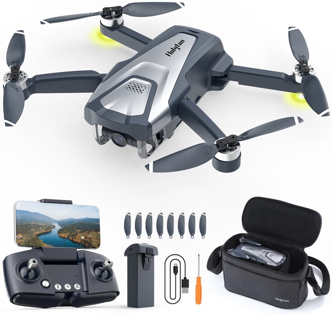 Droni Holyton con fotocamera per adulti 4k, drone HT50 con fotocamera telecomandata, GPS Quadcopter Auto Return, Follow Me, Brushless Motor, Circle Fly, Waypoint Fly, Altitude Hold, modalità Headless