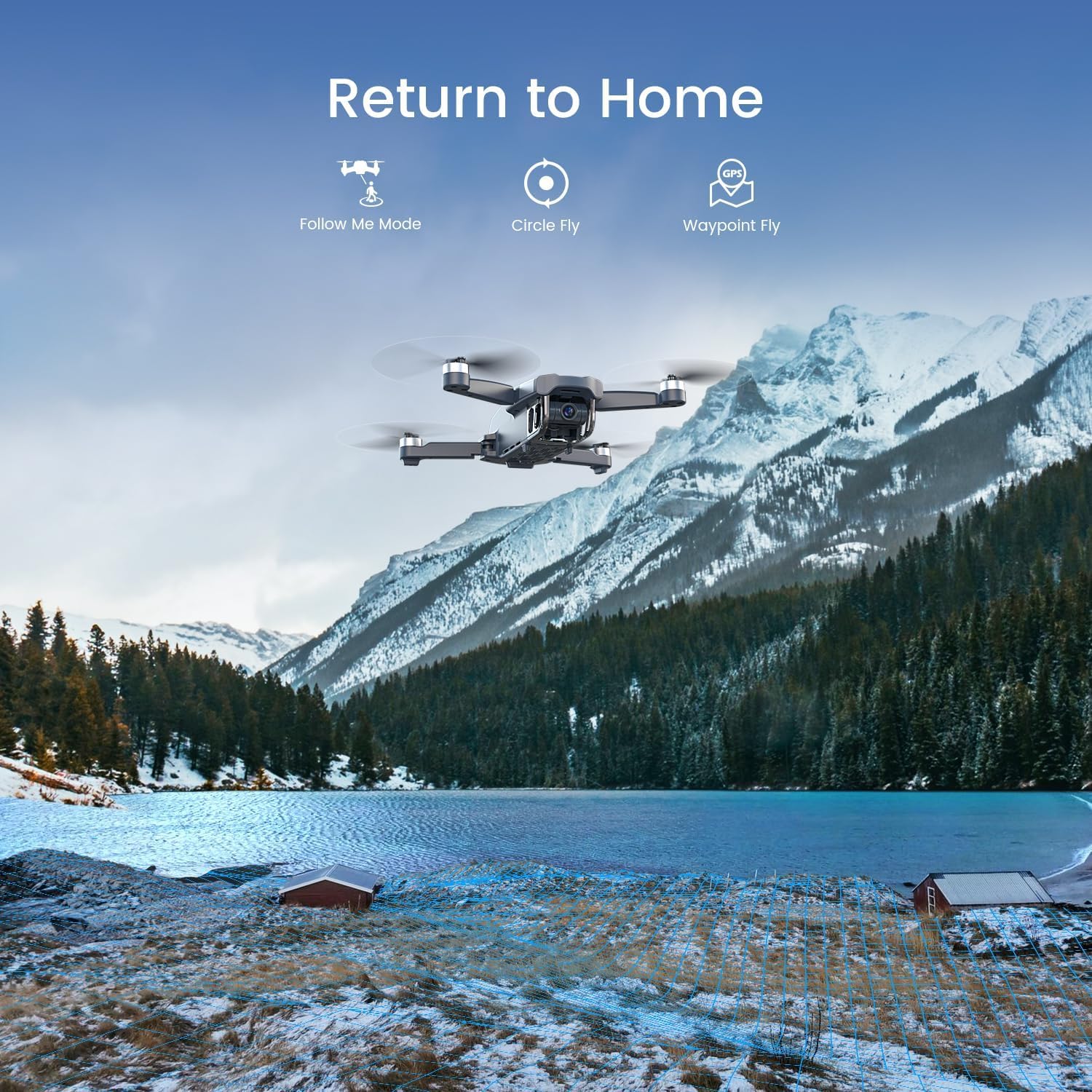 Droni Holyton con fotocamera per adulti 4k, drone HT50 con fotocamera telecomandata, GPS Quadcopter Auto Return, Follow Me, Brushless Motor, Circle Fly, Waypoint Fly, Altitude Hold, modalità Headless