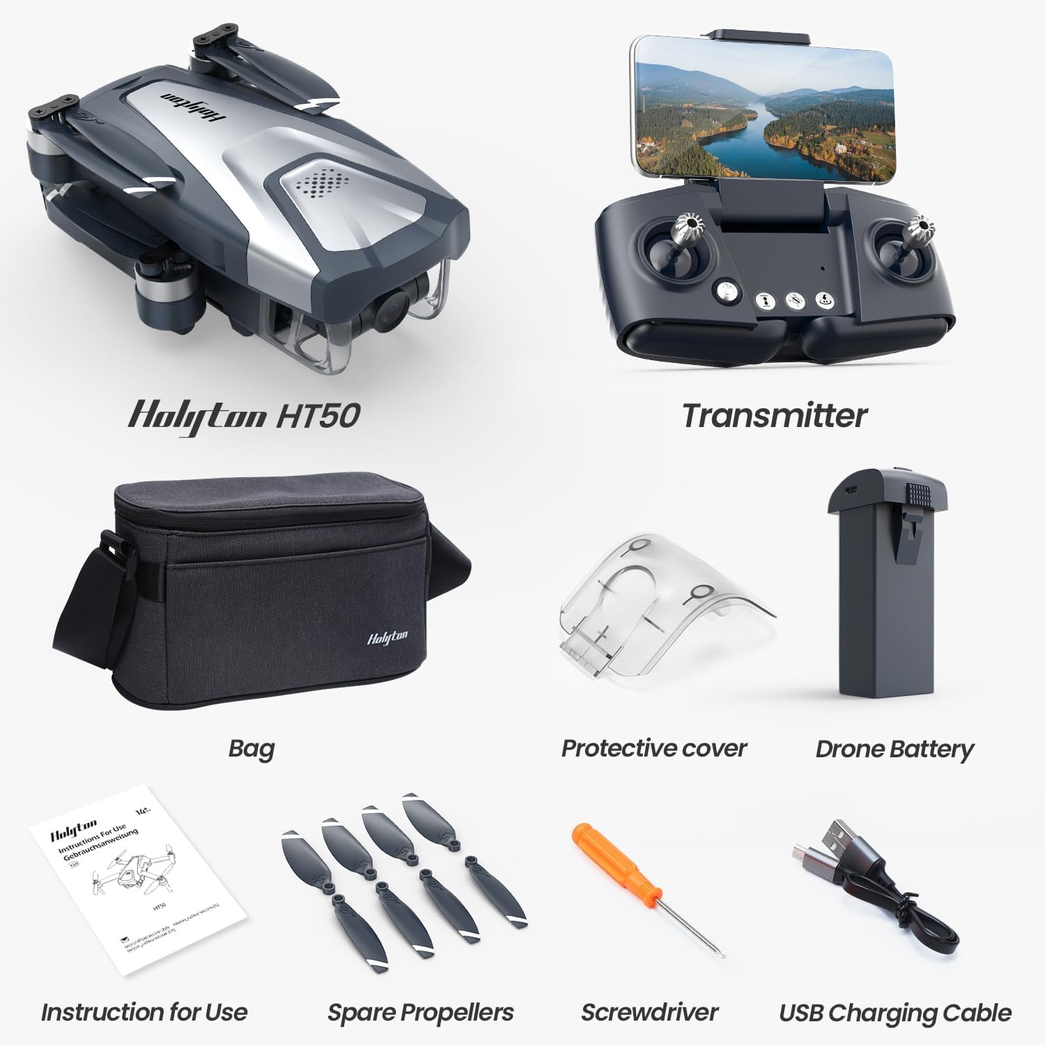 Droni Holyton con fotocamera per adulti 4k, drone HT50 con fotocamera telecomandata, GPS Quadcopter Auto Return, Follow Me, Brushless Motor, Circle Fly, Waypoint Fly, Altitude Hold, modalità Headless