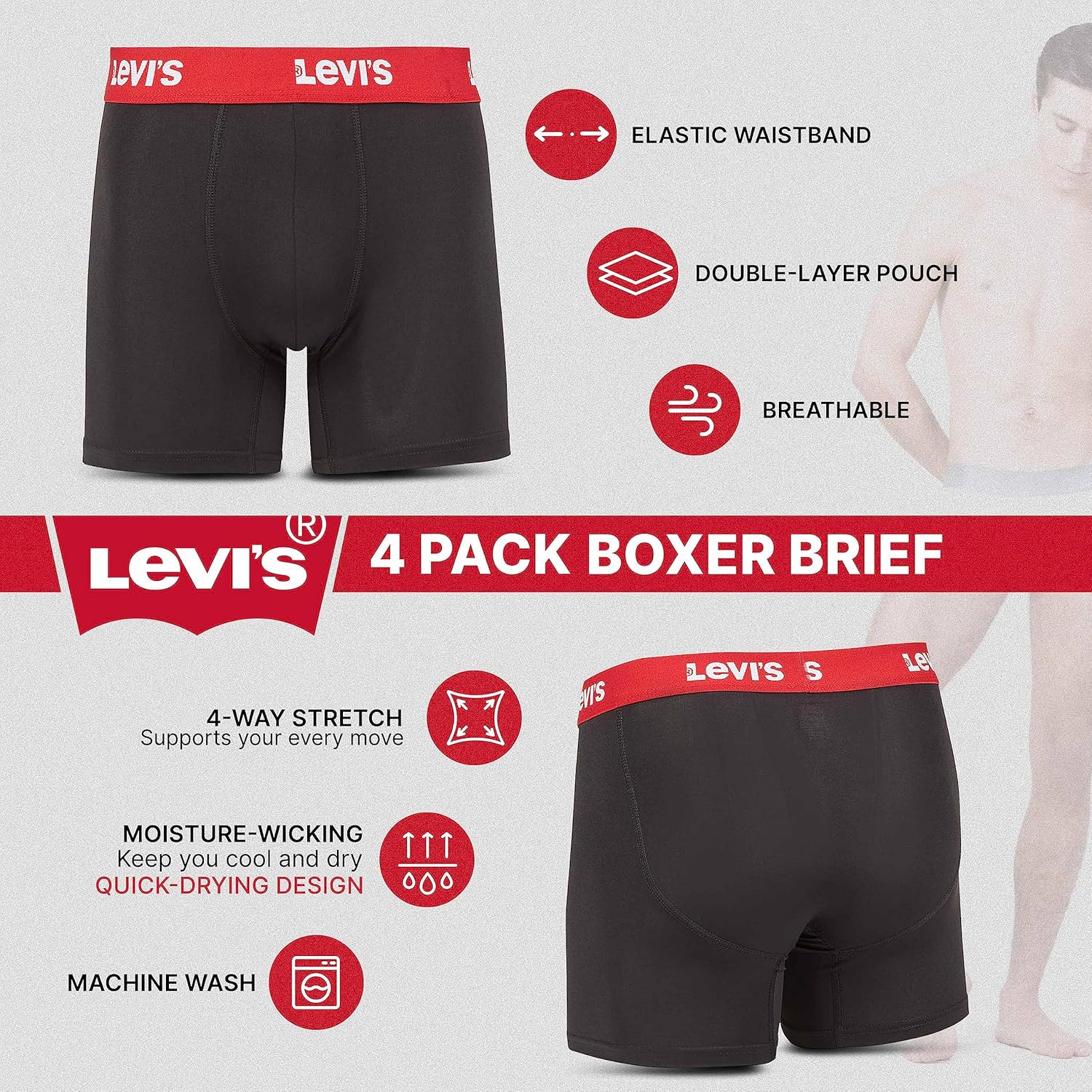 Levis Mens Underwear Microfiber Boxer Brief for Men Ultra Soft 4 Pack · v2