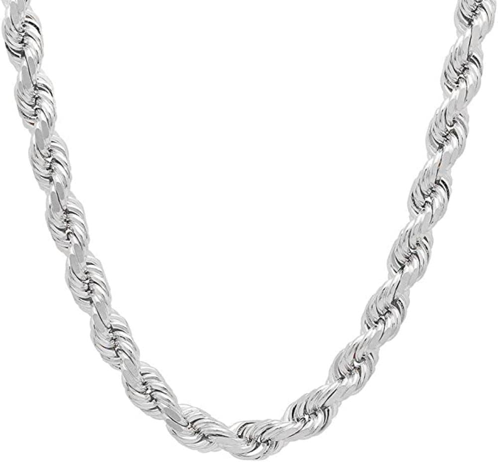 925 Sterling Silver Diamond Cut Rope Chain Necklace, 1.5MM - 3.5MM Braided Rope Chain Neclace, Sterling Silver Necklace,silver chain made in italy · v2