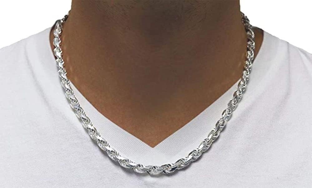 925 Sterling Silver Diamond Cut Rope Chain Necklace, 1.5MM - 3.5MM Braided Rope Chain Neclace, Sterling Silver Necklace,silver chain made in italy · v2