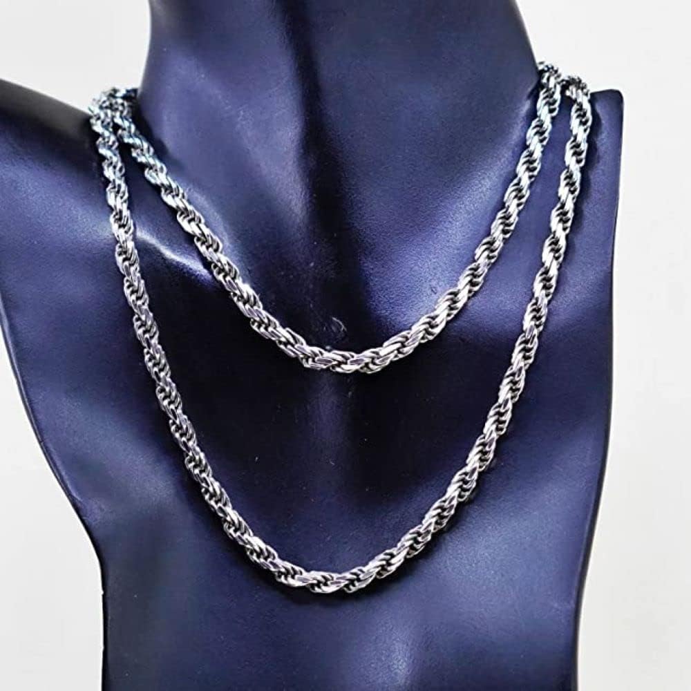 925 Sterling Silver Diamond Cut Rope Chain Necklace, 1.5MM - 3.5MM Braided Rope Chain Neclace, Sterling Silver Necklace,silver chain made in italy · v2