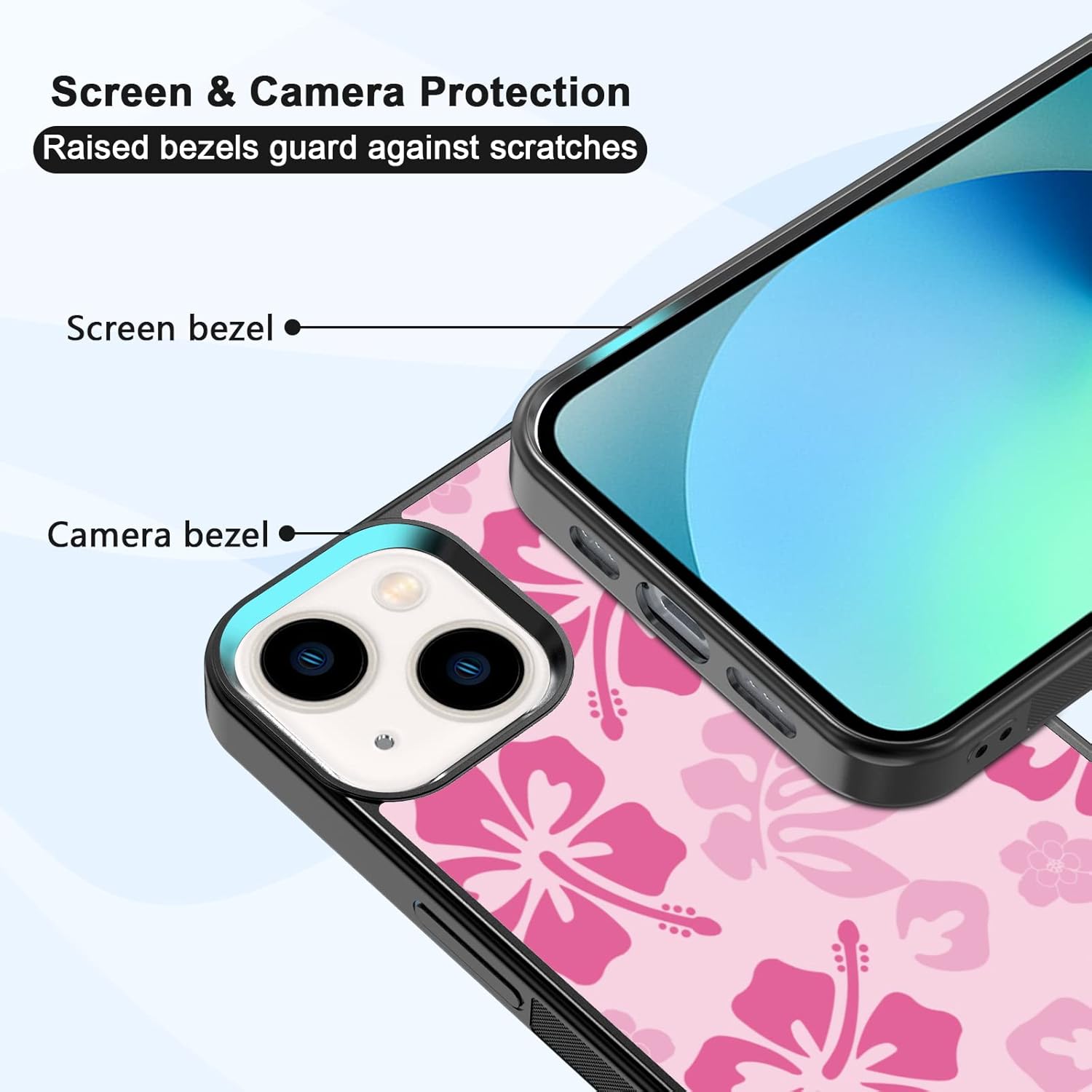 เคสโทรศัพท์ลายชบาสีชมพูเข้ากันได้กับ iPhone 13 6.1 นิ้ว - เคส iPhone TPU ป้องกันแรงกระแทก พิมพ์ลายดอกไม้น่ารัก ออกแบบมาสำหรับ iPhone 13 เคสสำหรับผู้ชายผู้หญิง