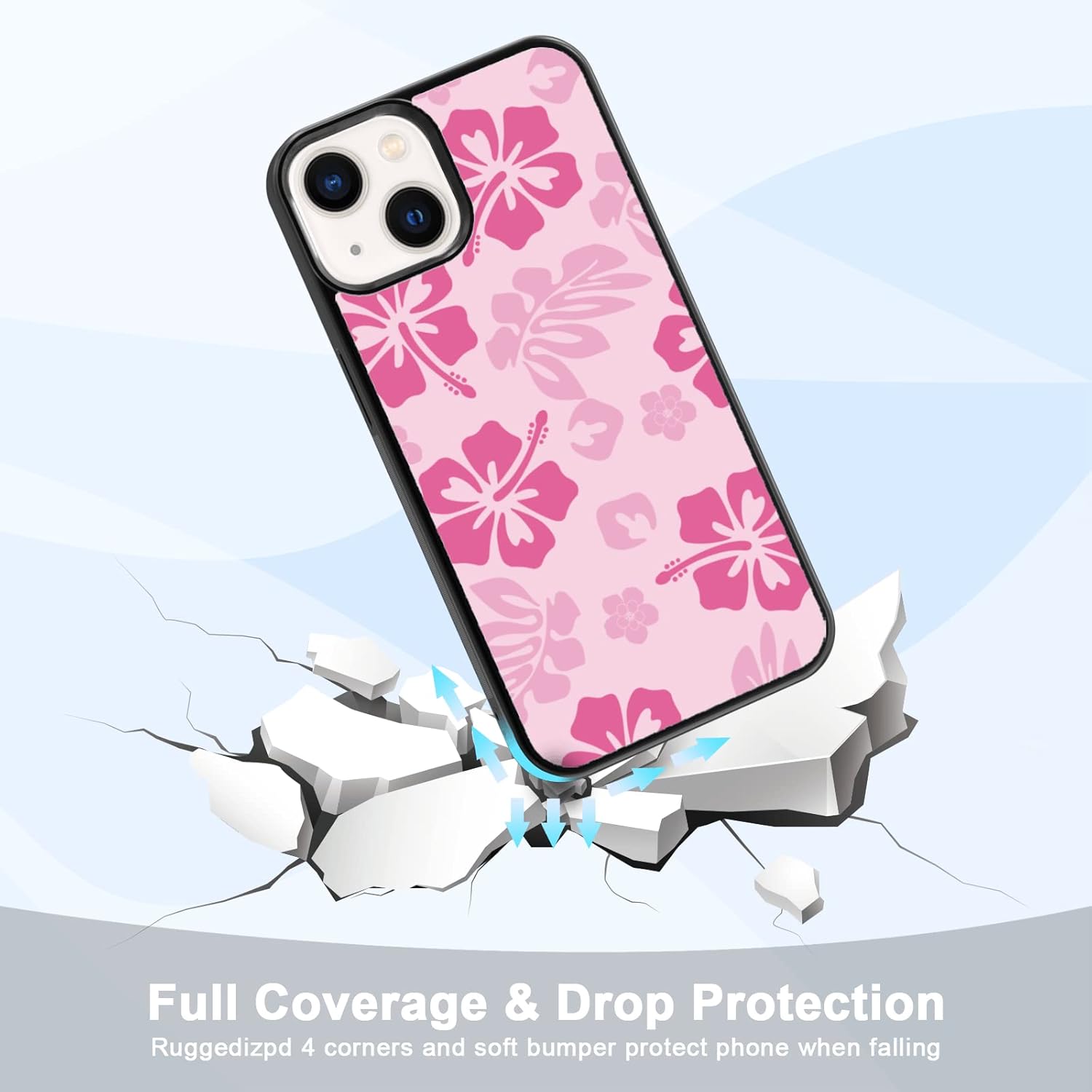 เคสโทรศัพท์ลายชบาสีชมพูเข้ากันได้กับ iPhone 13 6.1 นิ้ว - เคส iPhone TPU ป้องกันแรงกระแทก พิมพ์ลายดอกไม้น่ารัก ออกแบบมาสำหรับ iPhone 13 เคสสำหรับผู้ชายผู้หญิง
