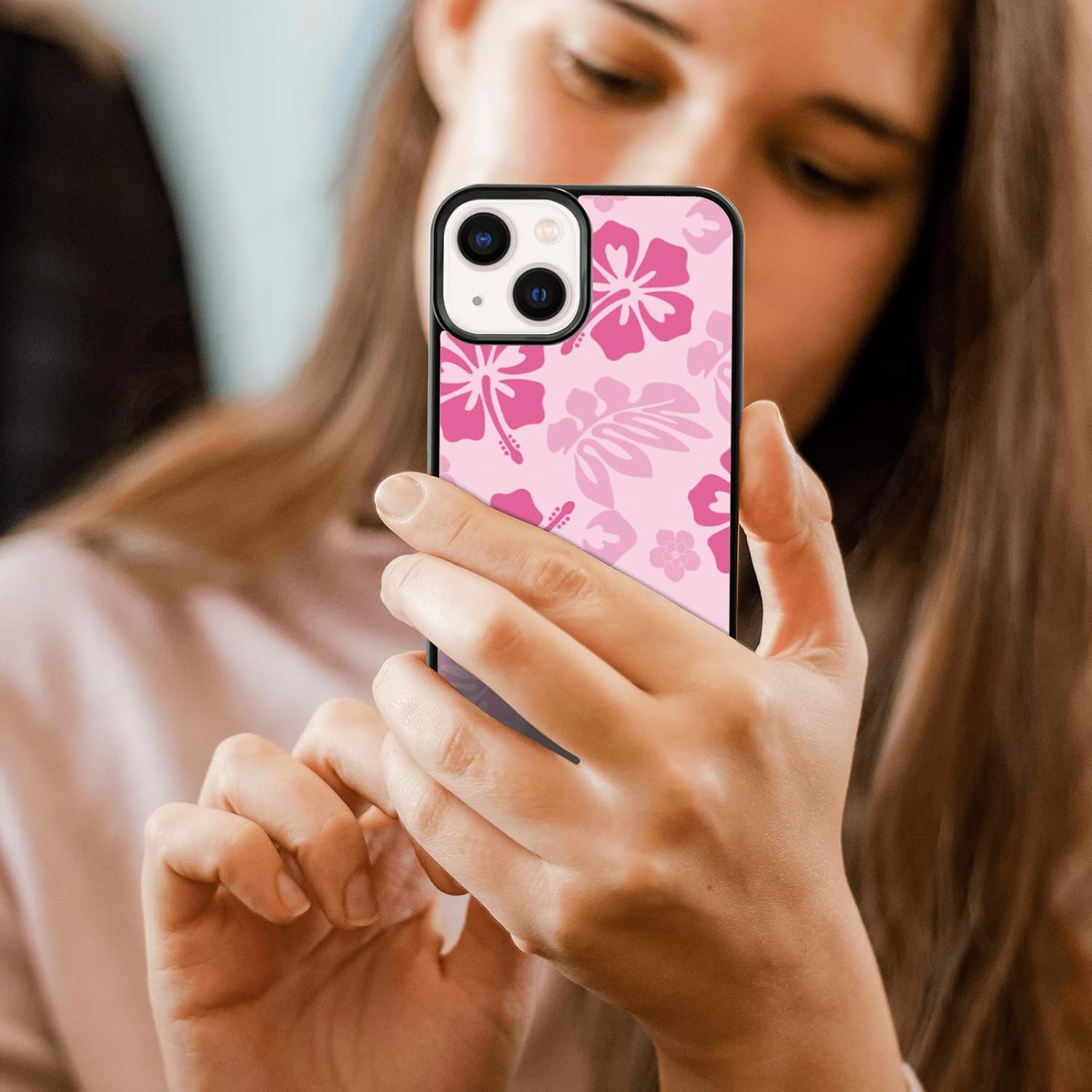 เคสโทรศัพท์ลายชบาสีชมพูเข้ากันได้กับ iPhone 13 6.1 นิ้ว - เคส iPhone TPU ป้องกันแรงกระแทก พิมพ์ลายดอกไม้น่ารัก ออกแบบมาสำหรับ iPhone 13 เคสสำหรับผู้ชายผู้หญิง