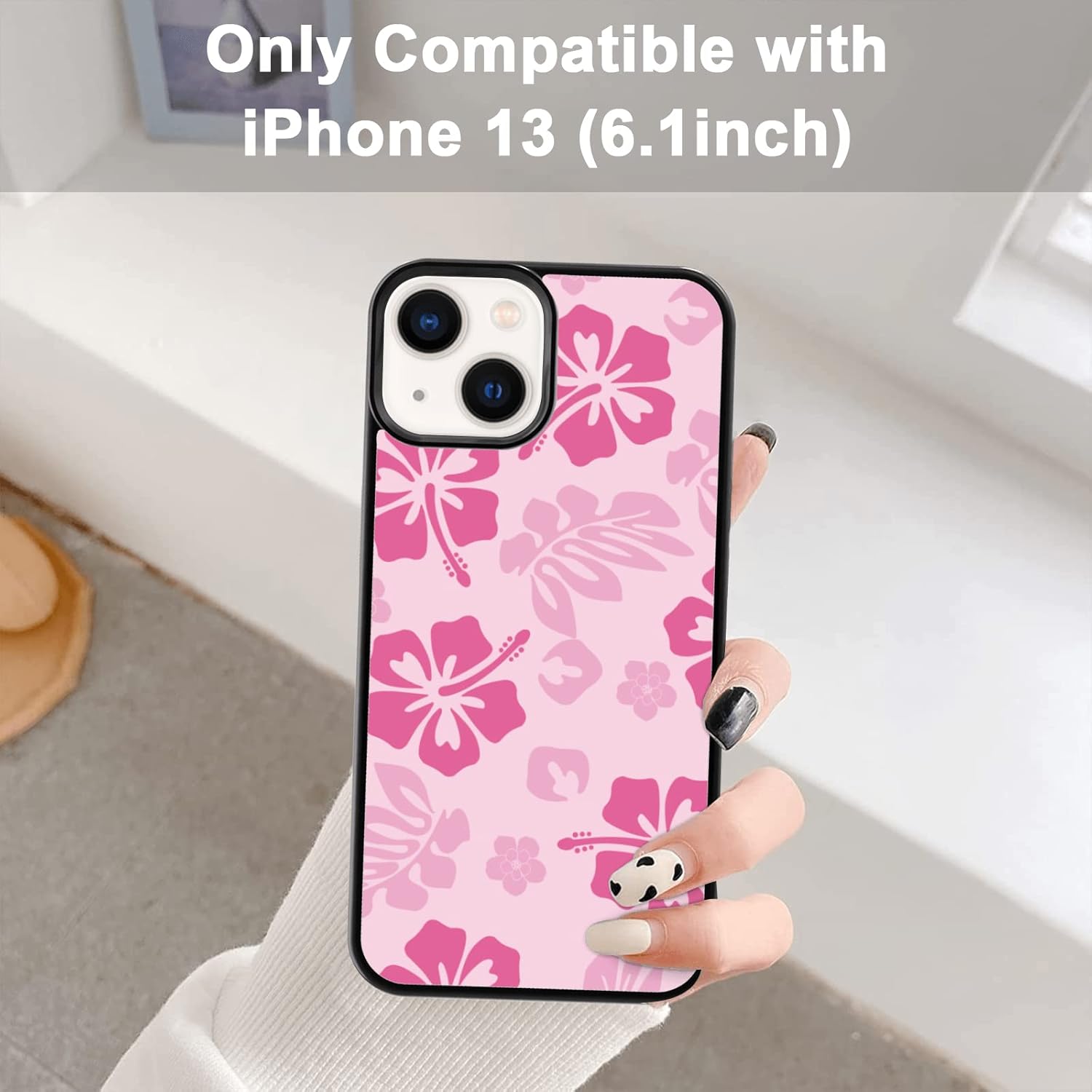 เคสโทรศัพท์ลายชบาสีชมพูเข้ากันได้กับ iPhone 13 6.1 นิ้ว - เคส iPhone TPU ป้องกันแรงกระแทก พิมพ์ลายดอกไม้น่ารัก ออกแบบมาสำหรับ iPhone 13 เคสสำหรับผู้ชายผู้หญิง