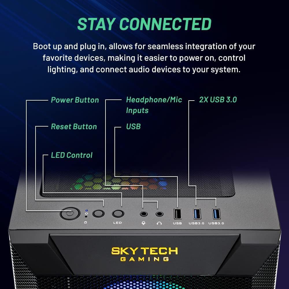 Komputer stacjonarny Skytech Gaming Chronos — Intel Core i7 13700K 3,4 GHz, NVIDIA RTX 4070, 1 TB NVME SSD, 32 GB DDR5 RAM RGB, 750 W złoty zasilacz, 360 mm AIO, 11 AC Wi-Fi, Windows 11 Home 64-bit, czarny