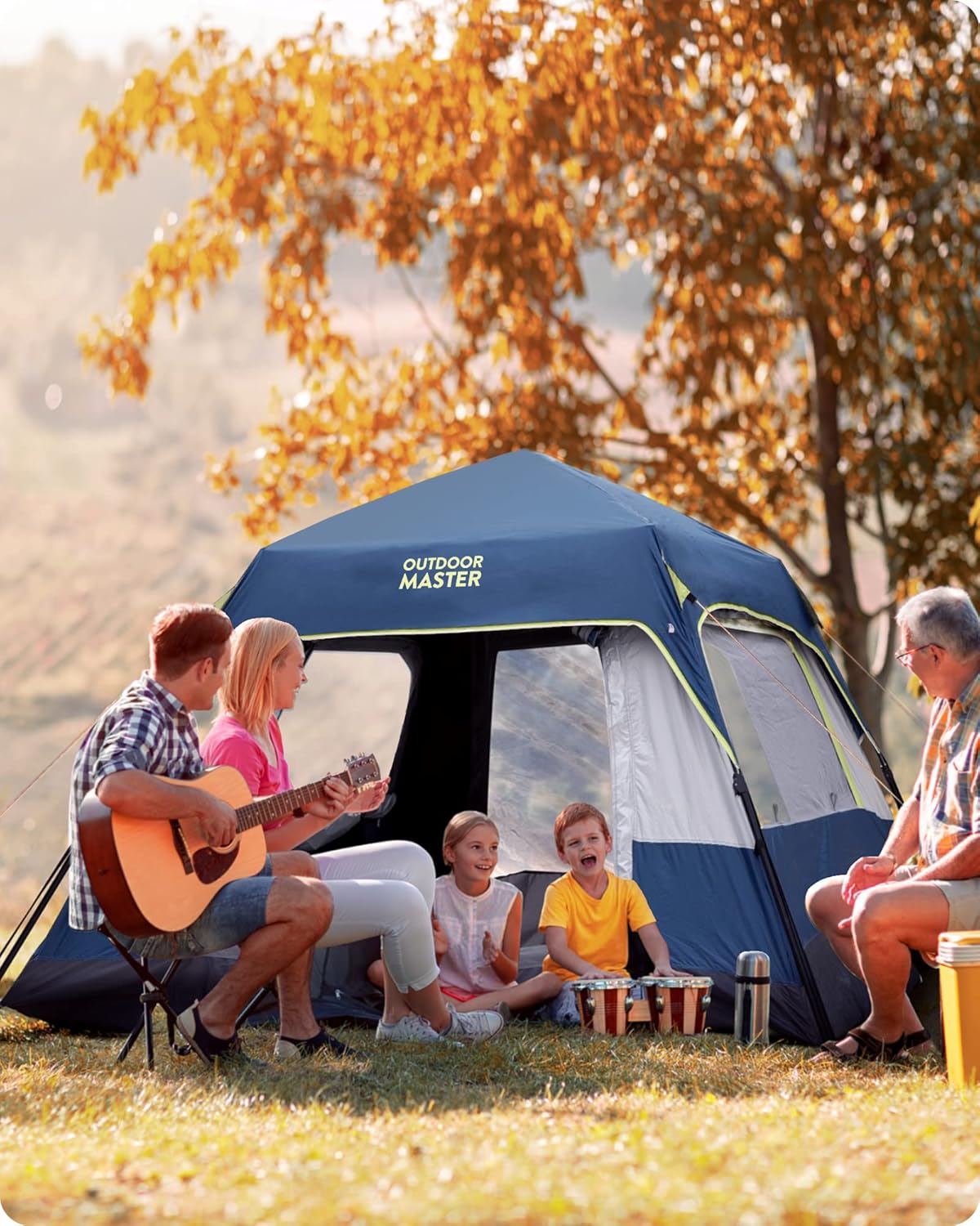 เต็นท์ตั้งแคมป์ OutdoorMaster เต็นท์ตั้งแคมป์สำหรับ 4/6 คนพร้อมเทคโนโลยีที่กำบังแสง กางง่ายใน 60 วินาที เต็นท์พับกันฝนพร้อมผ้าคลุมกันฝนด้านบน เต็นท์แบบกางทันที