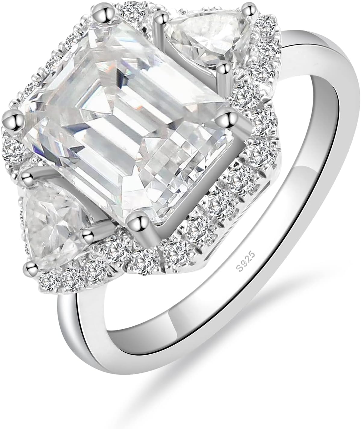 5ct Moissanite Engagement Ring for Women,3 Stone Emerald Cut D Color VVS1,S925 Sterling Silver with 18K White Gold Plated promise anniversary Vintage Wedding Band Valentines Day Gift · v2