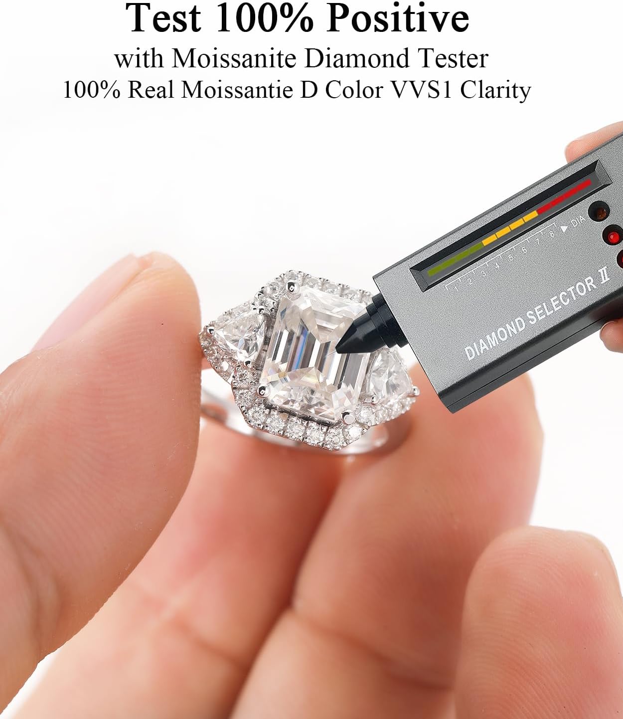 5ct Moissanite Engagement Ring for Women,3 Stone Emerald Cut D Color VVS1,S925 Sterling Silver with 18K White Gold Plated promise anniversary Vintage Wedding Band Valentines Day Gift · v2