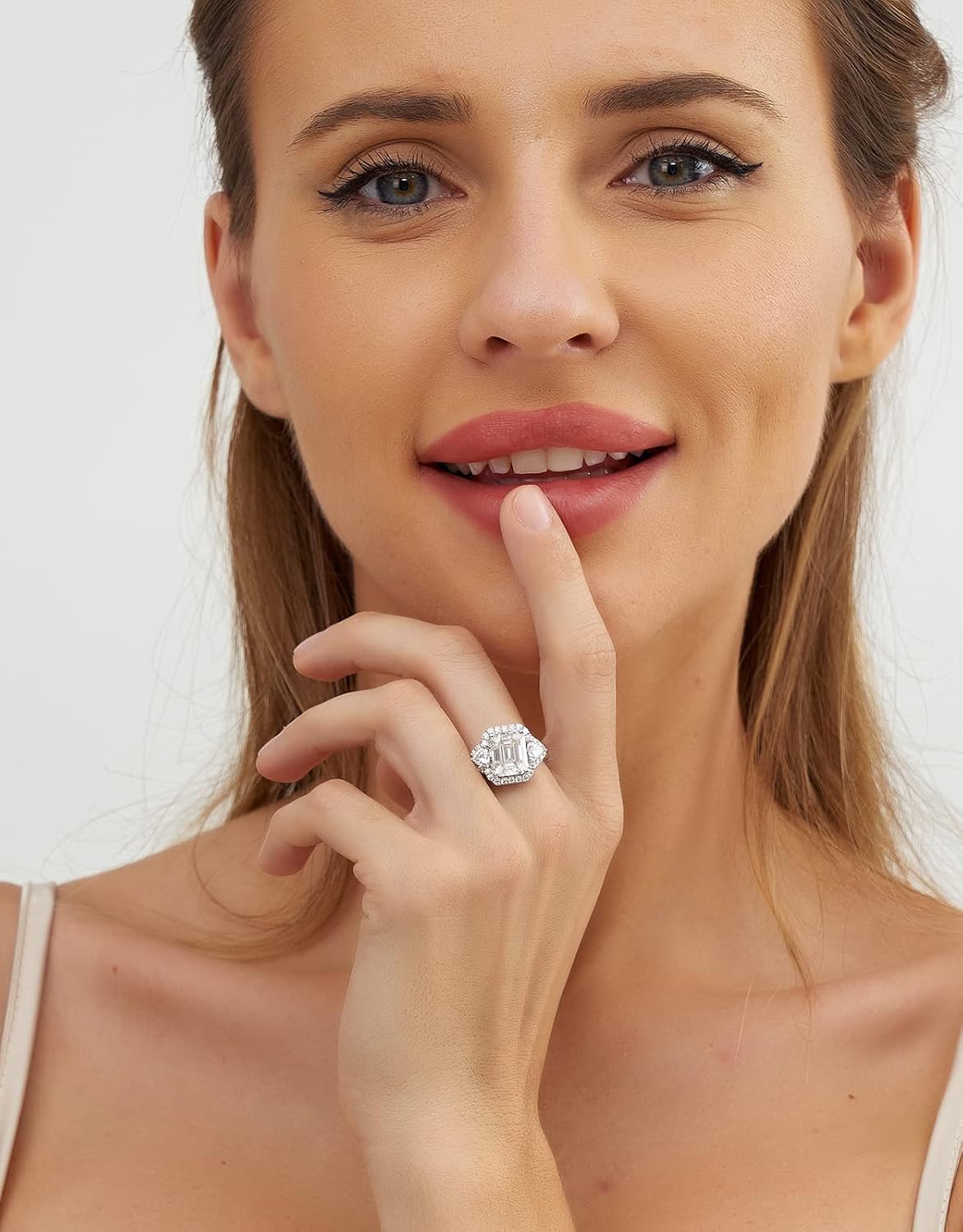 5ct Moissanite Engagement Ring for Women,3 Stone Emerald Cut D Color VVS1,S925 Sterling Silver with 18K White Gold Plated promise anniversary Vintage Wedding Band Valentines Day Gift · v2