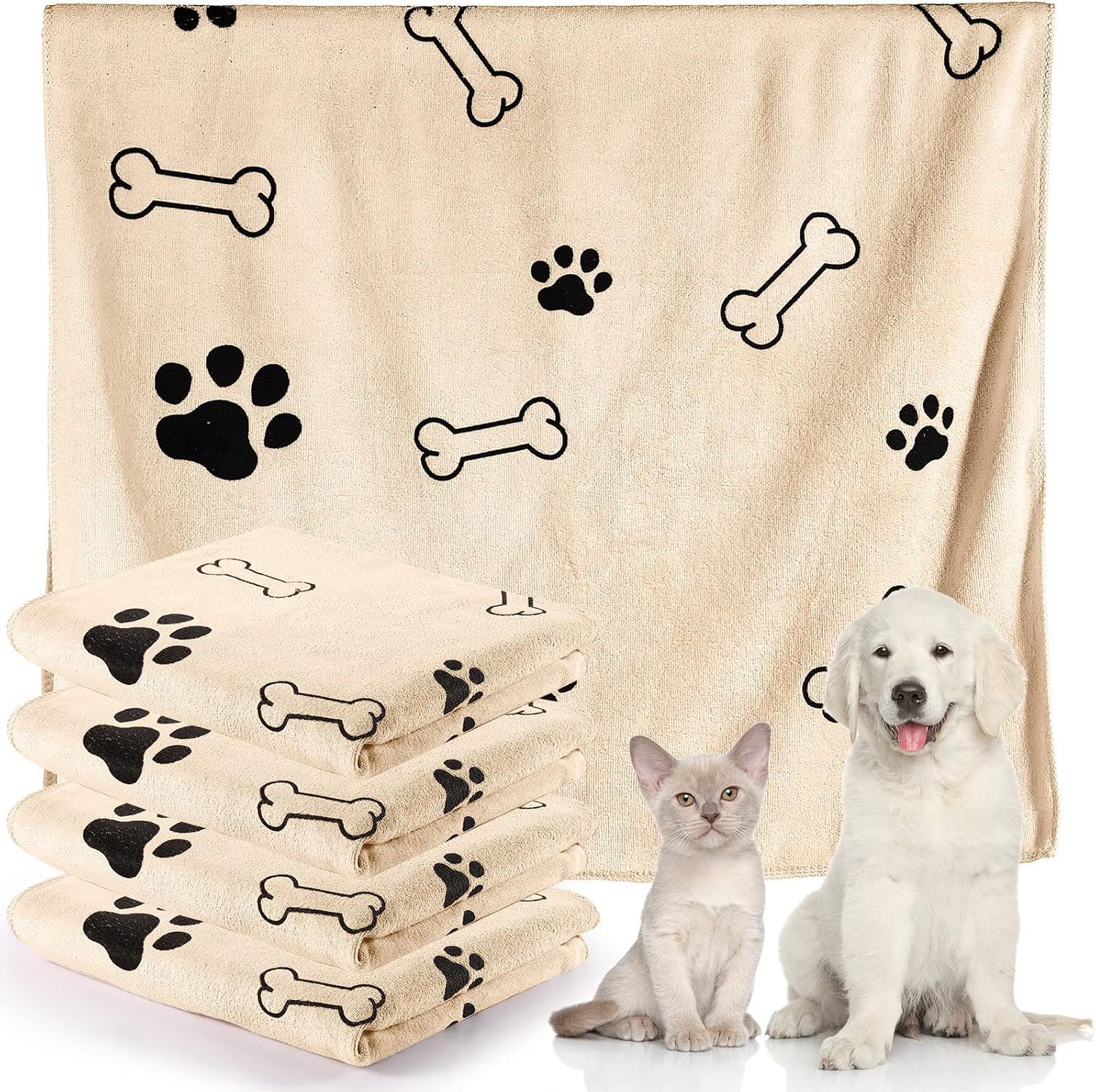 Chumia 4 Pcs Dog Towels for Drying Dogs Puppy Towel Bulk Microfiber Absorbent Towel Pet Bathing Supplies Quick Drying Paw Towel for Medium Dogs Cats Pets Shower (Light Brown,24 x 40 Inch)