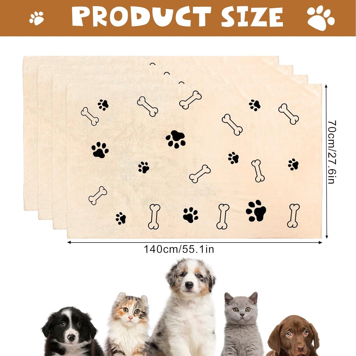 Chumia 4 Pcs Dog Towels for Drying Dogs Puppy Towel Bulk Microfiber Absorbent Towel Pet Bathing Supplies Quick Drying Paw Towel for Medium Dogs Cats Pets Shower (Light Brown,24 x 40 Inch)