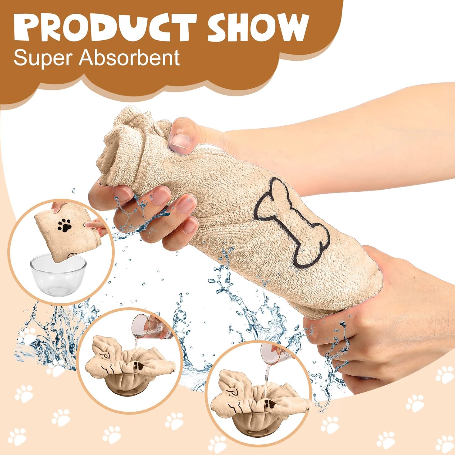 Chumia 4 Pcs Dog Towels for Drying Dogs Puppy Towel Bulk Microfiber Absorbent Towel Pet Bathing Supplies Quick Drying Paw Towel for Medium Dogs Cats Pets Shower (Light Brown,24 x 40 Inch)