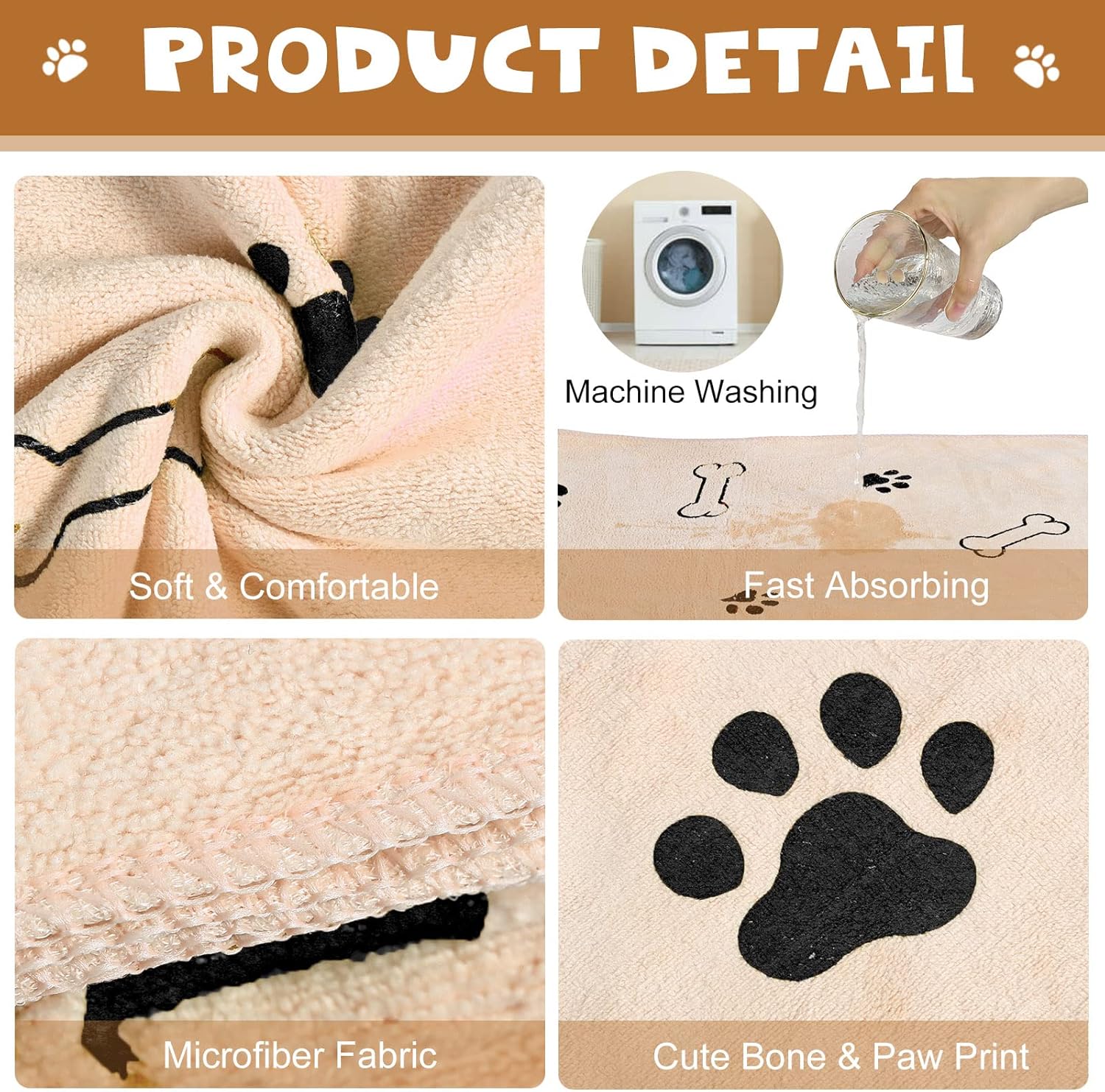 Chumia 4 Pcs Dog Towels for Drying Dogs Puppy Towel Bulk Microfiber Absorbent Towel Pet Bathing Supplies Quick Drying Paw Towel for Medium Dogs Cats Pets Shower (Light Brown,24 x 40 Inch)
