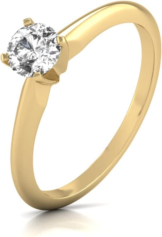 Anello da donna con diamante solitario rotondo coltivato in laboratorio da 1/4-2 carati - Disponibile in oro bianco e giallo 14 carati Gioielli per matrimonio, anniversario, fidanzamento (colore F-G VS-SI Purezza)