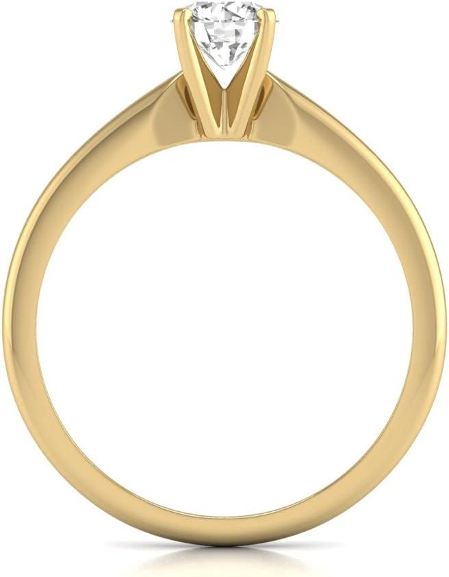 Anello da donna con diamante solitario rotondo coltivato in laboratorio da 1/4-2 carati - Disponibile in oro bianco e giallo 14 carati Gioielli per matrimonio, anniversario, fidanzamento (colore F-G VS-SI Purezza)