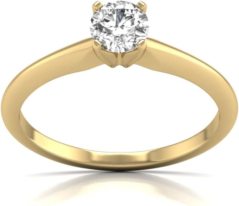 Anello da donna con diamante solitario rotondo coltivato in laboratorio da 1/4-2 carati - Disponibile in oro bianco e giallo 14 carati Gioielli per matrimonio, anniversario, fidanzamento (colore F-G VS-SI Purezza)