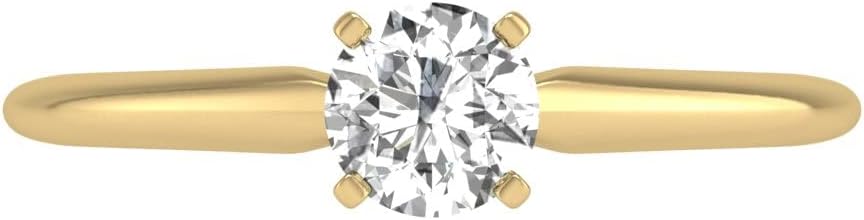 Anello da donna con diamante solitario rotondo coltivato in laboratorio da 1/4-2 carati - Disponibile in oro bianco e giallo 14 carati Gioielli per matrimonio, anniversario, fidanzamento (colore F-G VS-SI Purezza)