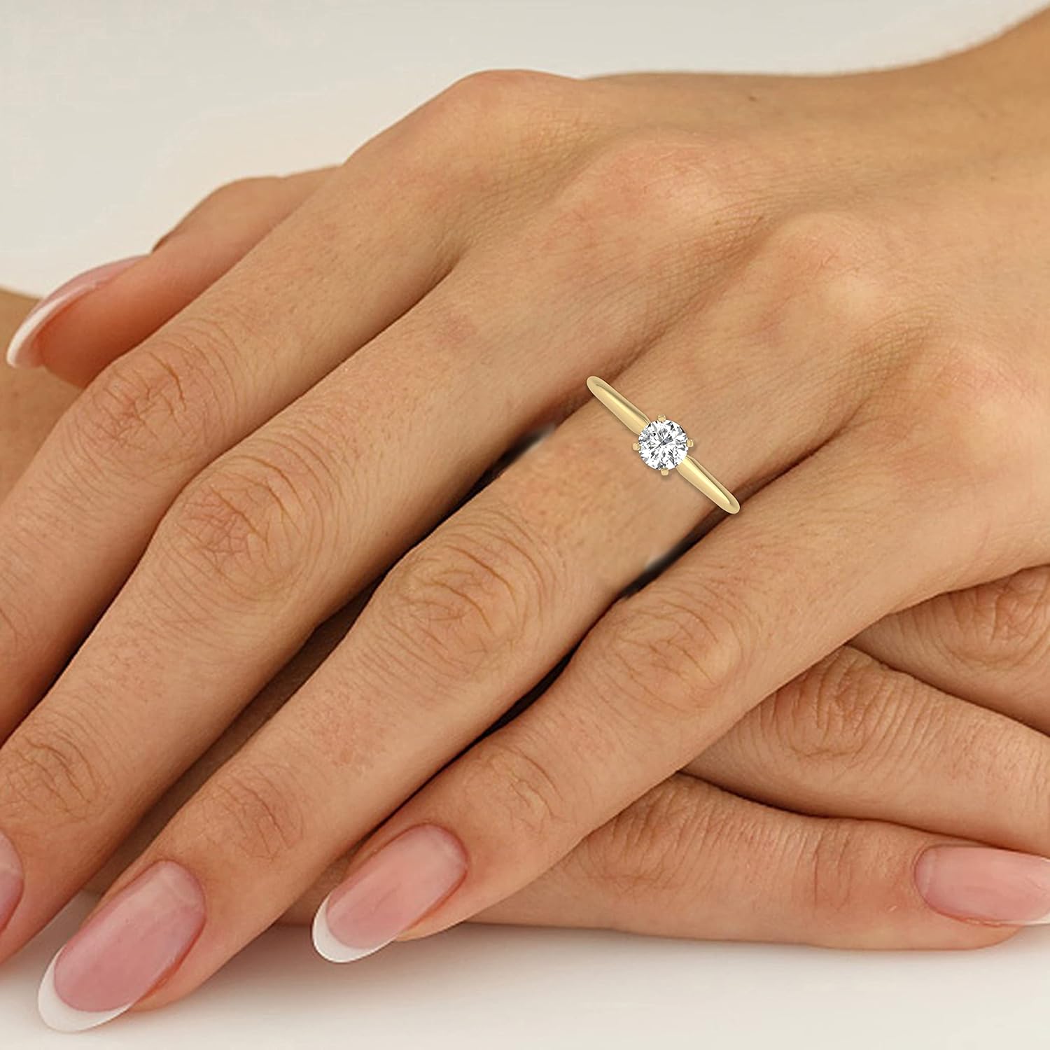 Anello da donna con diamante solitario rotondo coltivato in laboratorio da 1/4-2 carati - Disponibile in oro bianco e giallo 14 carati Gioielli per matrimonio, anniversario, fidanzamento (colore F-G VS-SI Purezza)